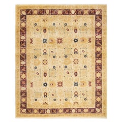 Tapis traditionnel ivoire Mogul unique en son genre fabriqué à la main