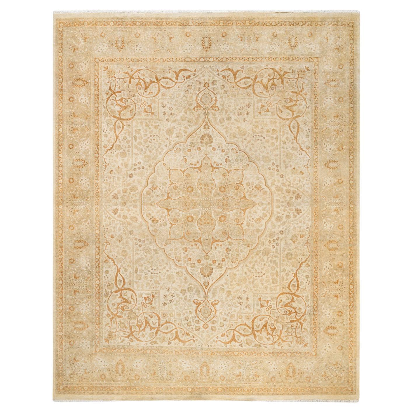 One-of-a-kind Hand Made Traditional Mogul Ivory Area Rug For Sale