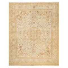 Tapis traditionnel Mogul ivoire unique en son genre fabriqué à la main