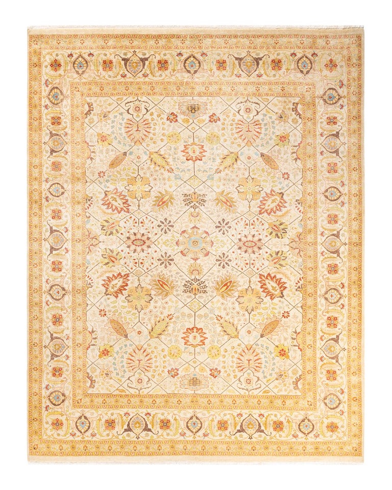 One-Of-A-Kind Hand Made Traditional Mogul Ivory Area Rug For Sale at ...