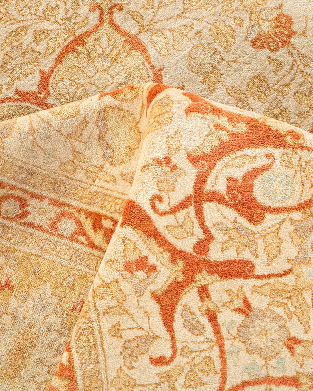 Einzigartiger handgefertigter traditioneller elfenbeinfarbener Mogul-Teppich (Sonstiges) im Angebot
