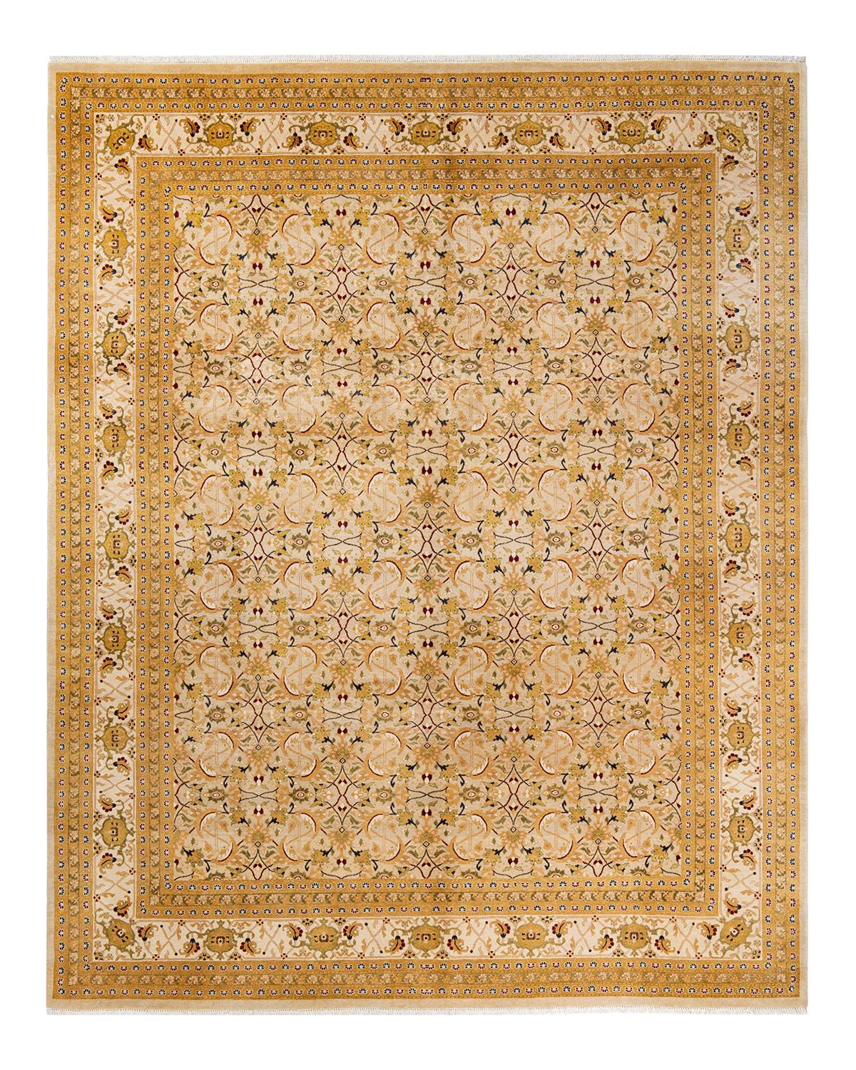 Other One-Of-A-Kind Hand Made Traditional Mogul Ivory Area Rug For Sale