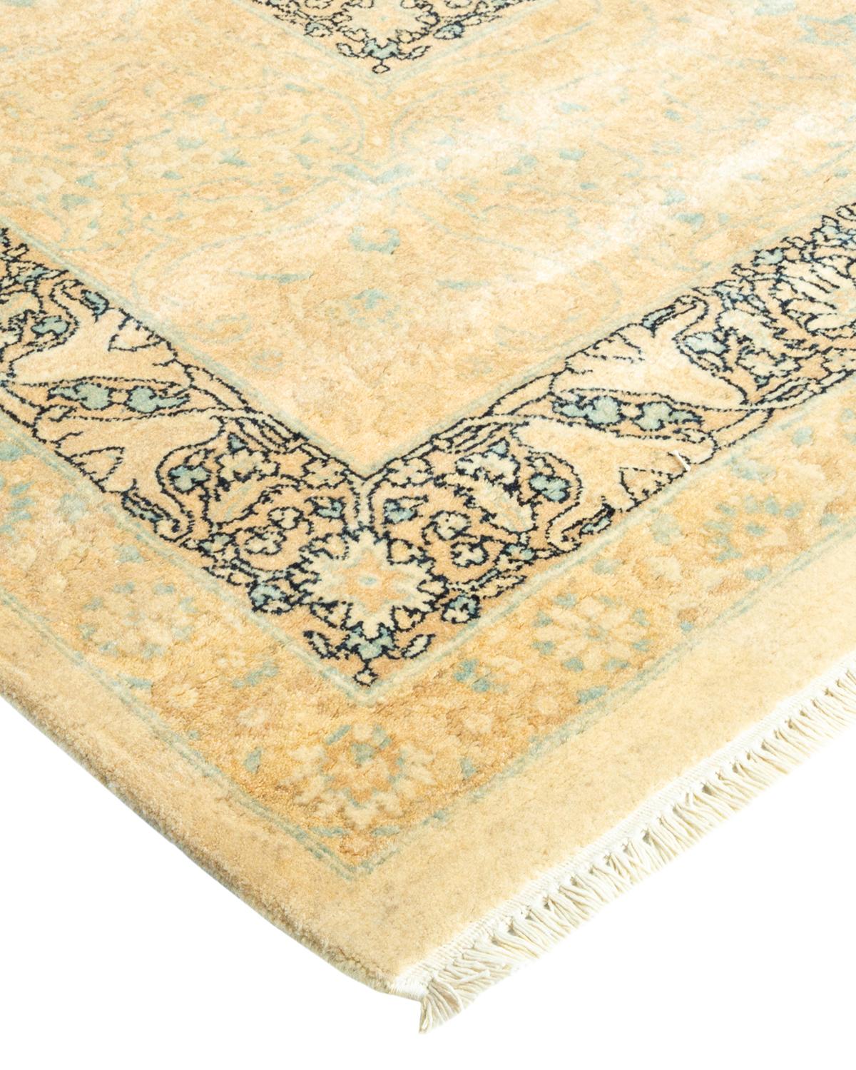 Wool One-of-a-Kind Hand Made Traditional Mogul Ivory Area Rug For Sale