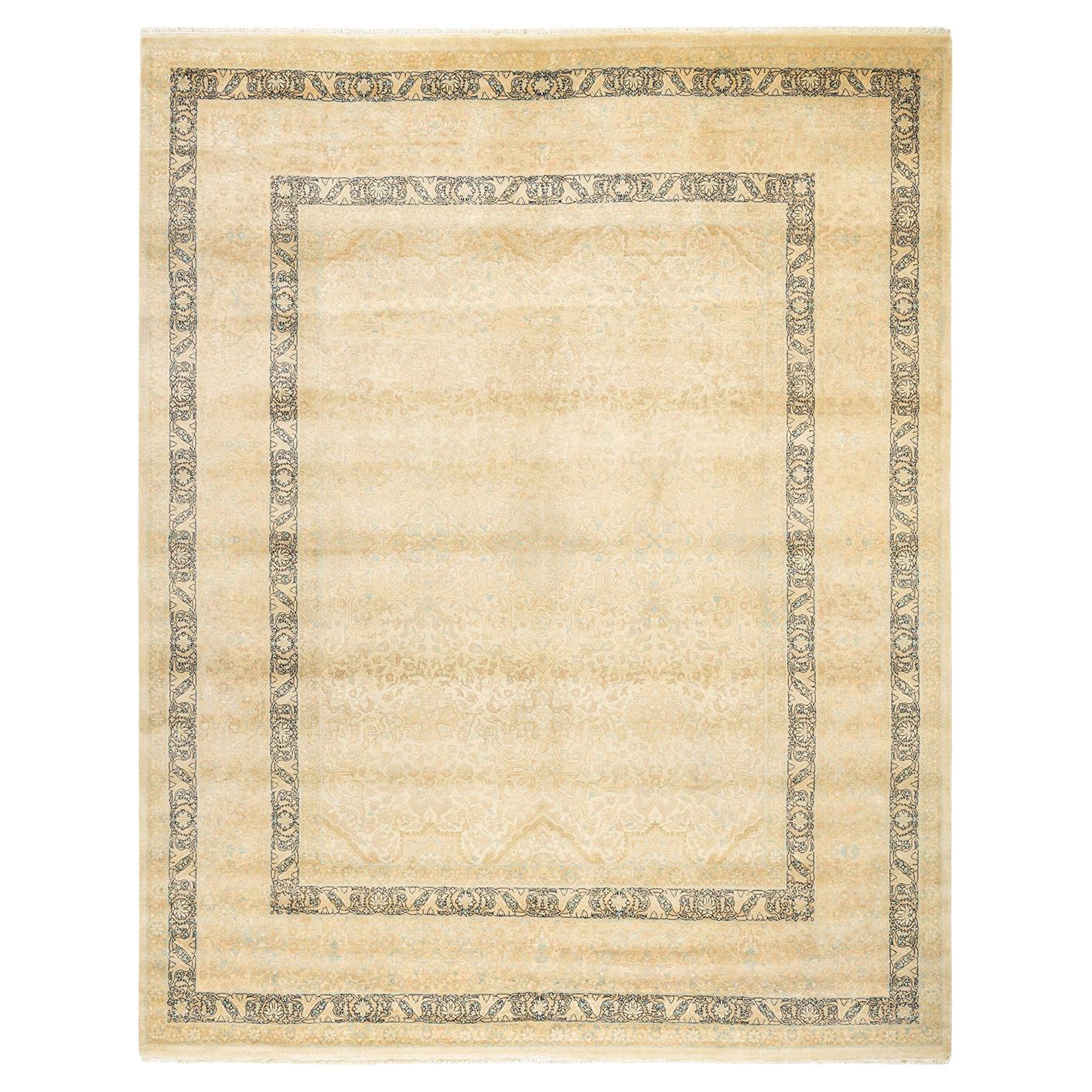 One-of-a-Kind Hand Made Traditional Mogul Ivory Area Rug For Sale