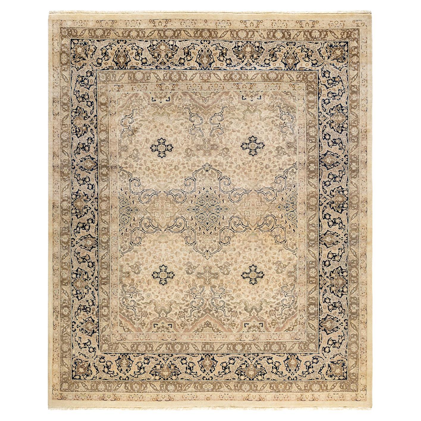 One-Of-A-Kind Hand Made Traditional Mogul Ivory Area Rug For Sale at ...