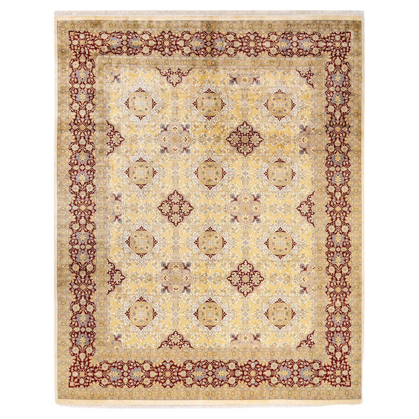 Tapis traditionnel ivoire Mogul unique en son genre fabriqué à la main