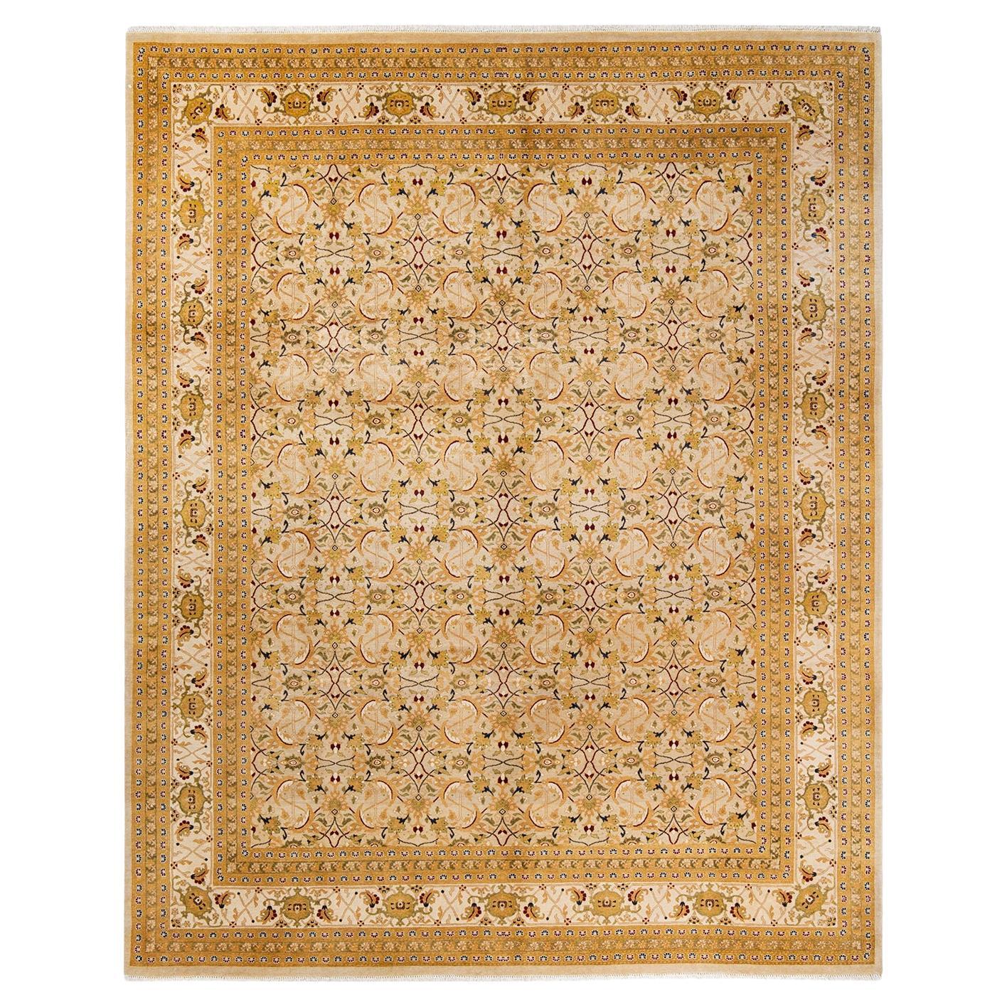One-Of-A-Kind Hand Made Traditional Mogul Ivory Area Rug For Sale