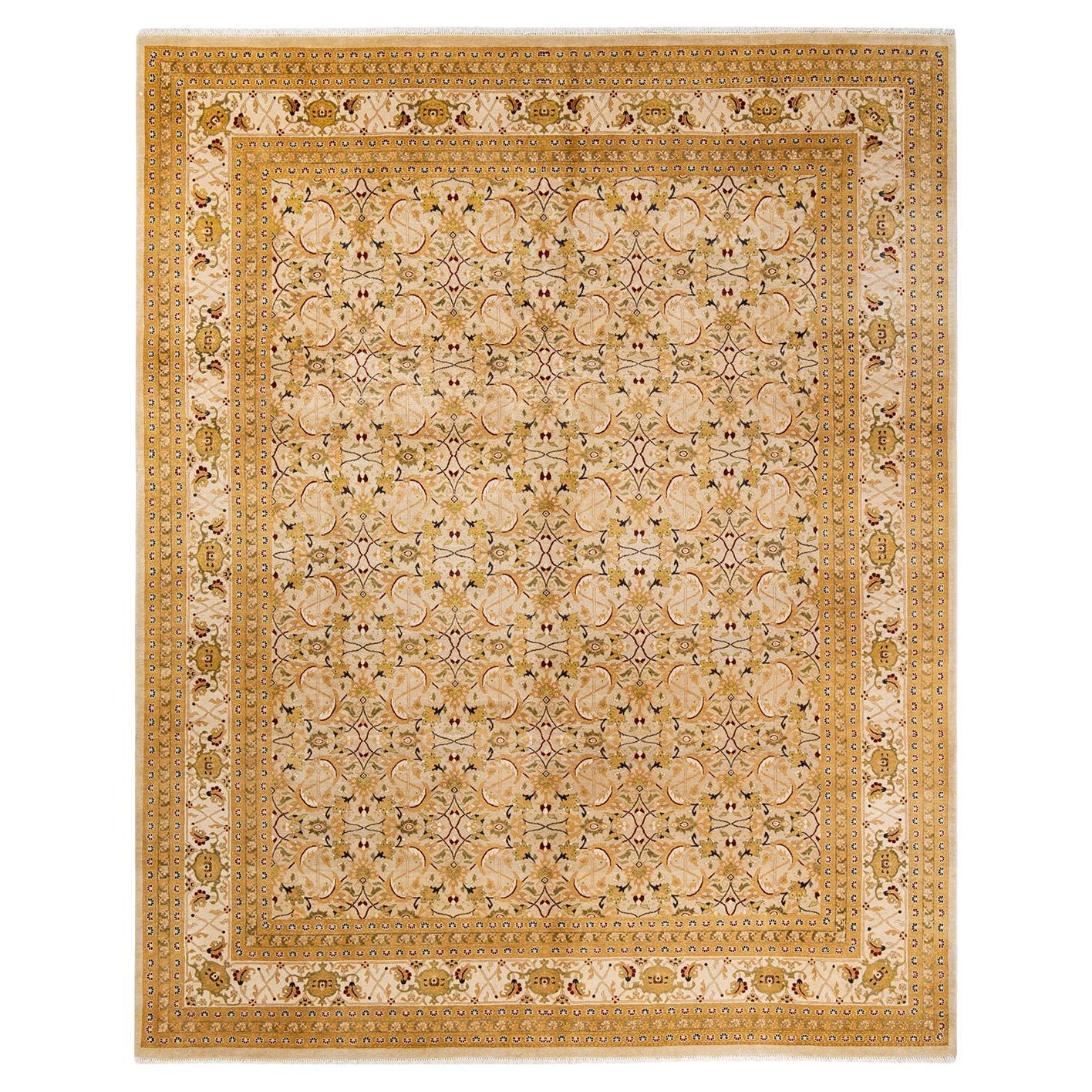 One-Of-A-Kind Hand Made Traditional Mogul Ivory Area Rug For Sale