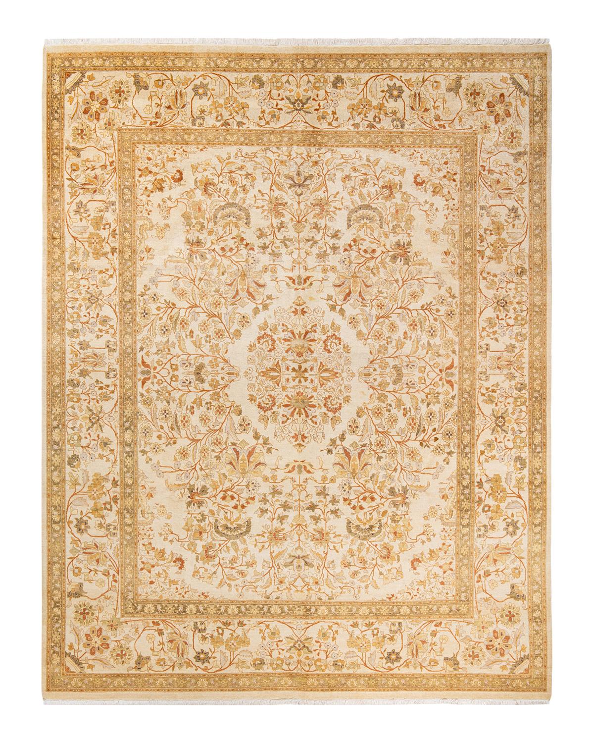 Other One-of-a-kind Hand Made Traditional Mogul Ivory Area Rug For Sale