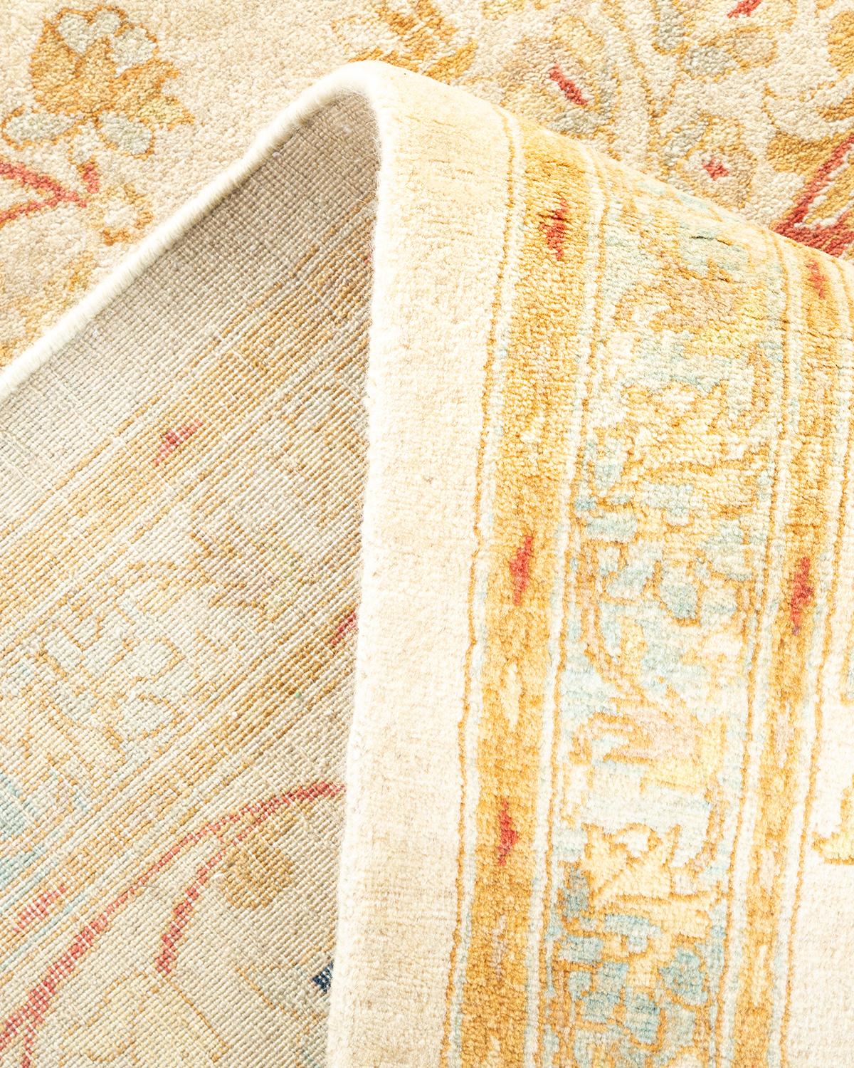 Pakistani One-of-a-Kind Hand Made Traditional Mogul Ivory Area Rug For Sale
