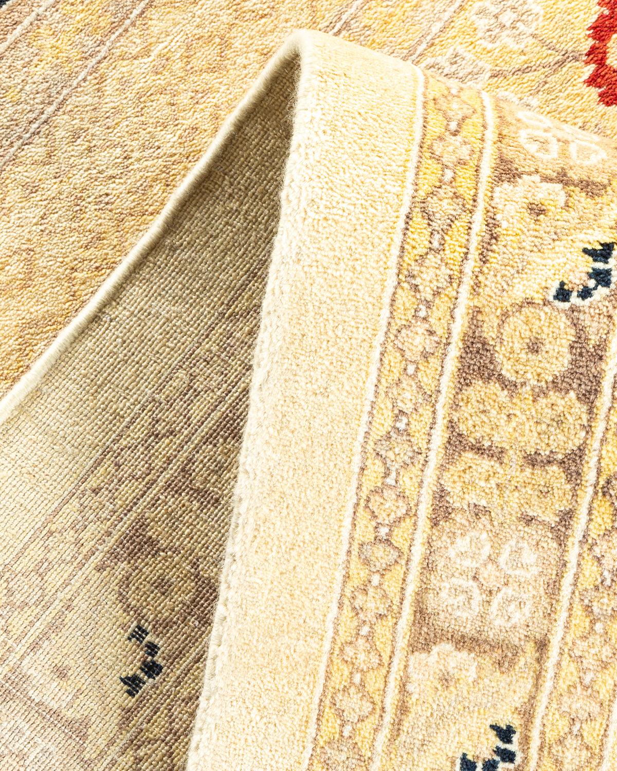 Pakistani One-of-a-kind Hand Made Traditional Mogul Ivory Area Rug For Sale
