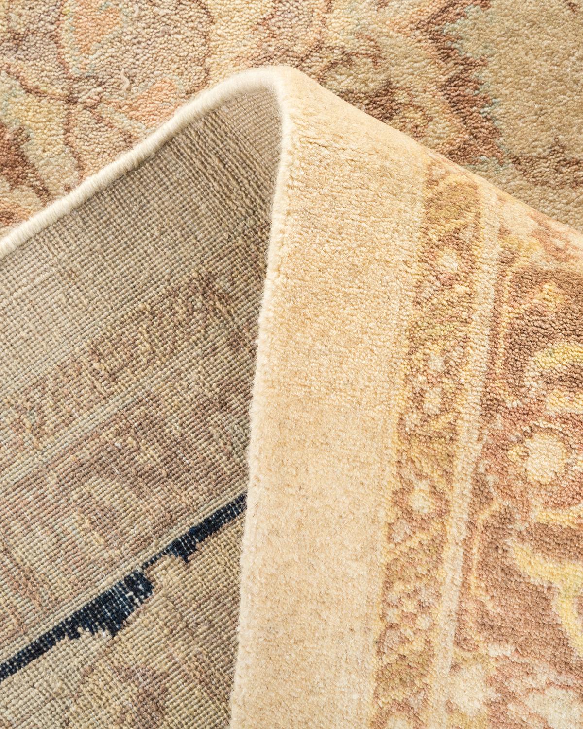 Pakistani One-Of-A-Kind Hand Made Traditional Mogul Ivory Area Rug For Sale
