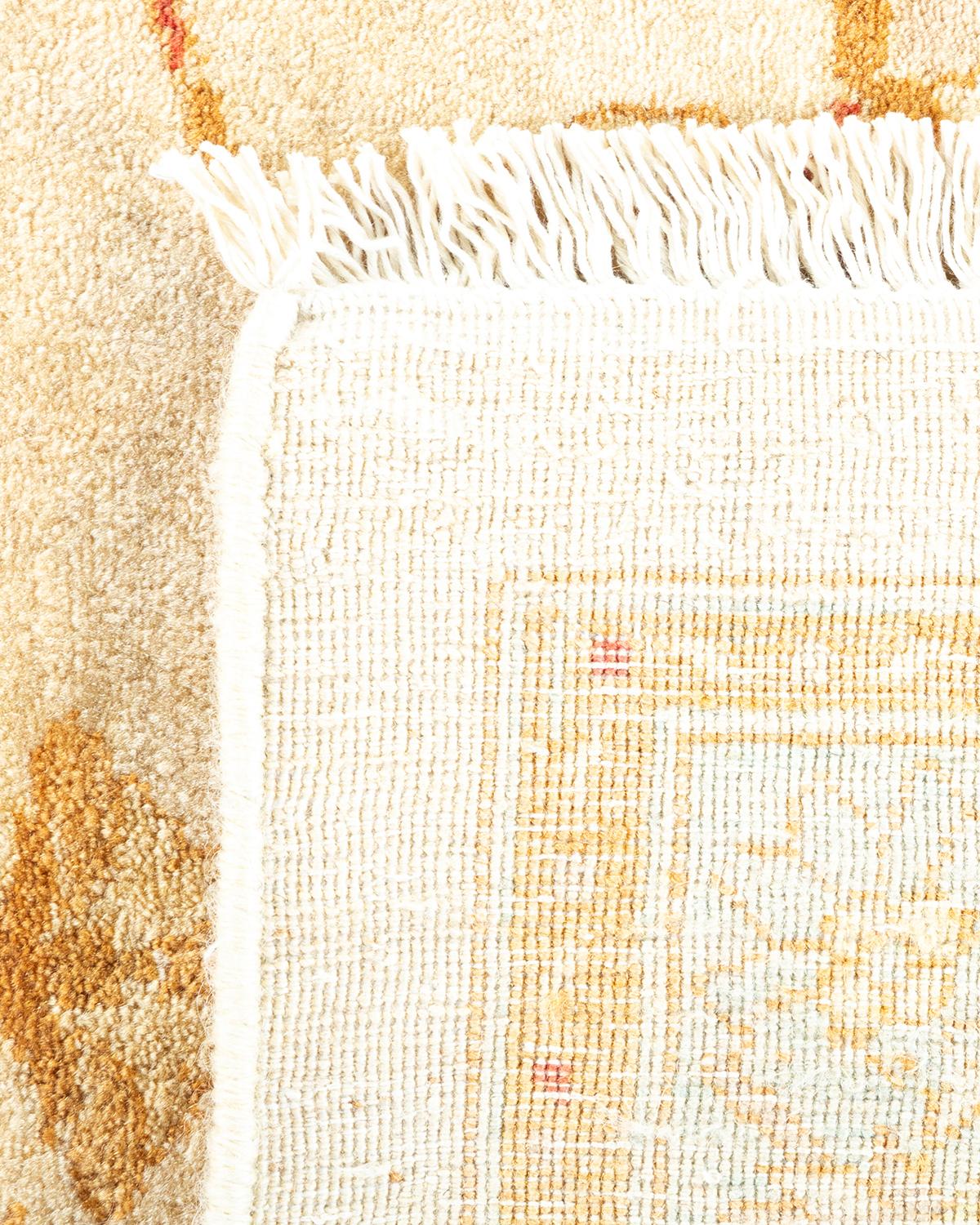 Hand-Knotted One-of-a-Kind Hand Made Traditional Mogul Ivory Area Rug For Sale