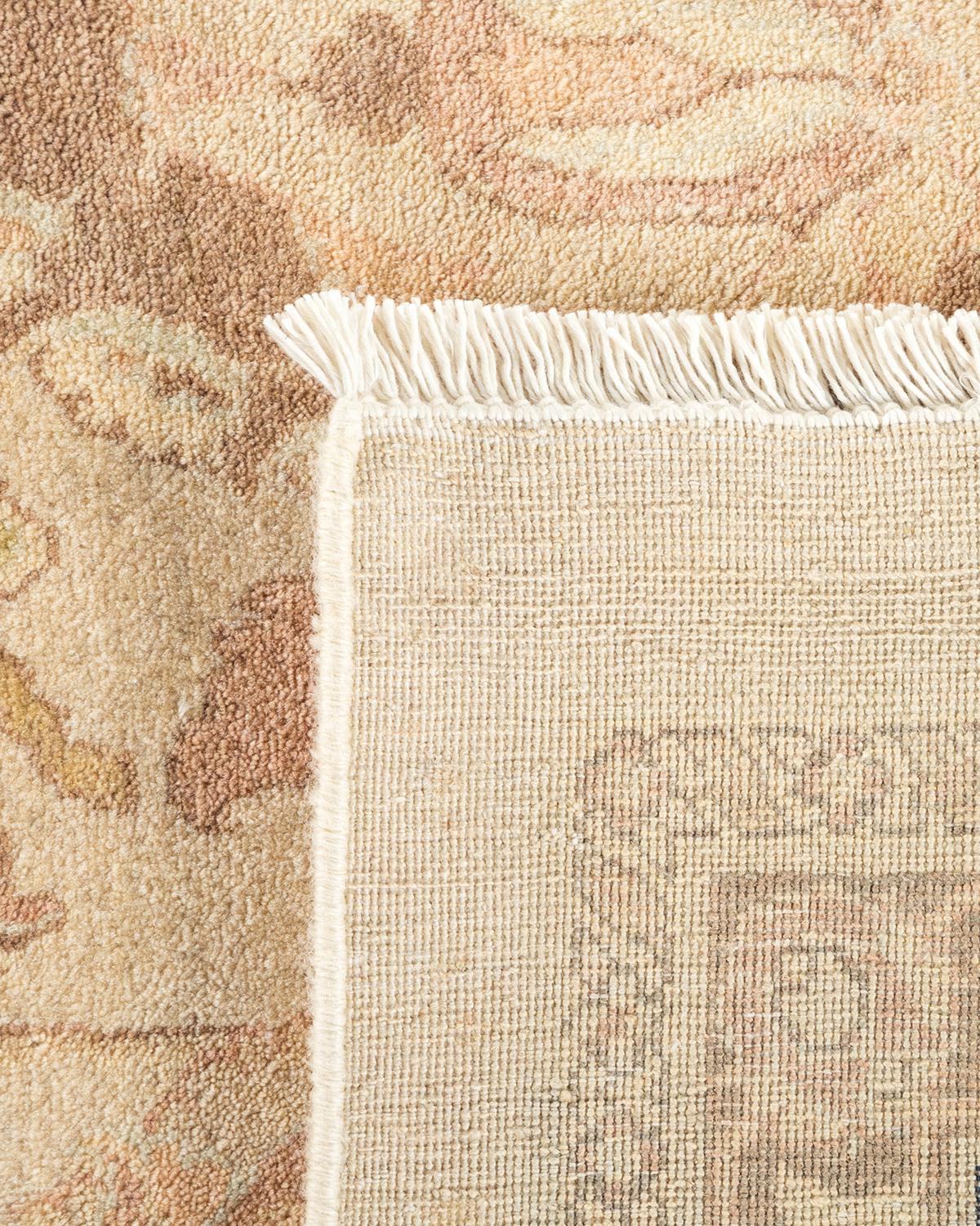 Hand-Knotted One-Of-A-Kind Hand Made Traditional Mogul Ivory Area Rug For Sale
