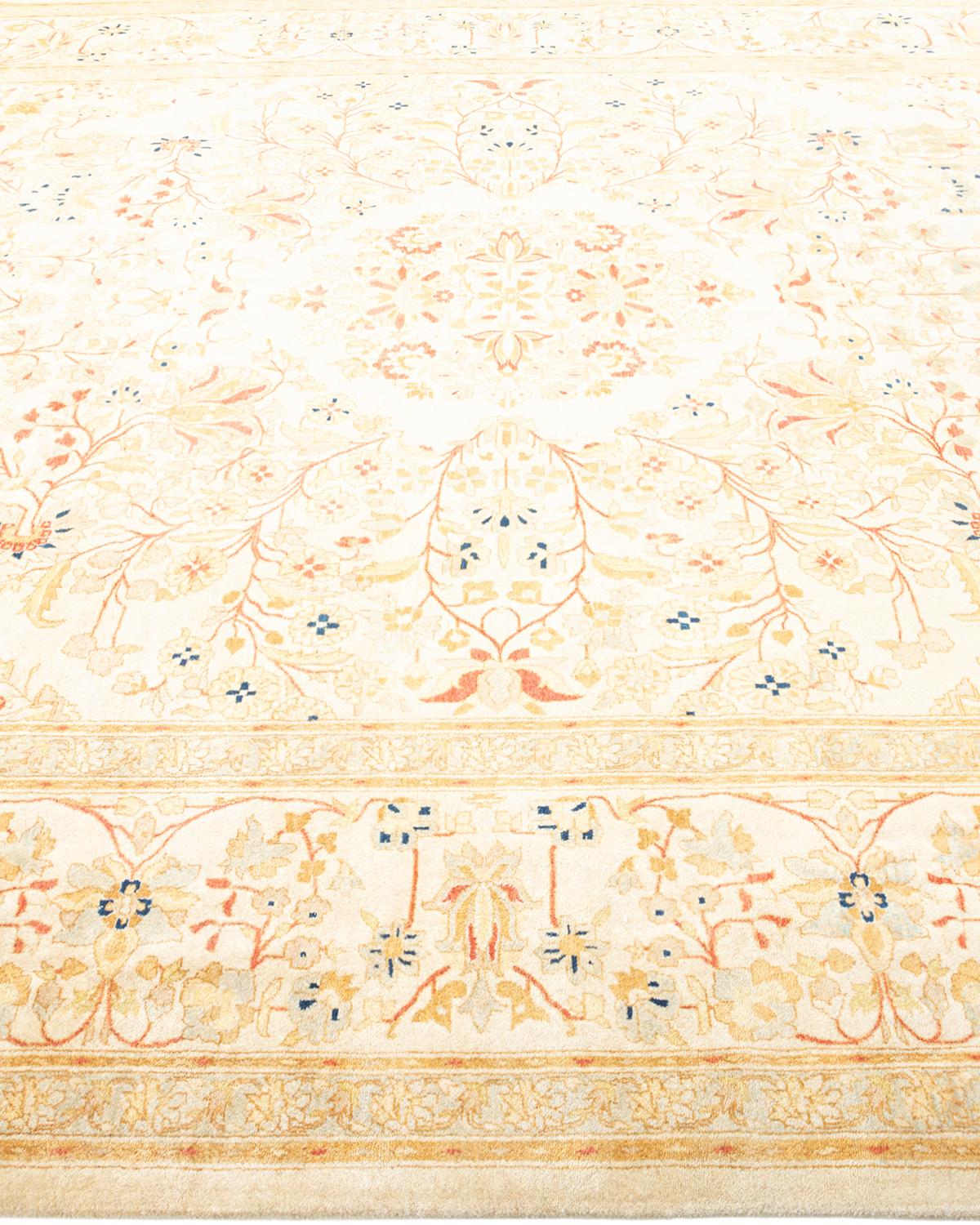 One-of-a-Kind Hand Made Traditional Mogul Ivory Area Rug In New Condition For Sale In Norwalk, CT