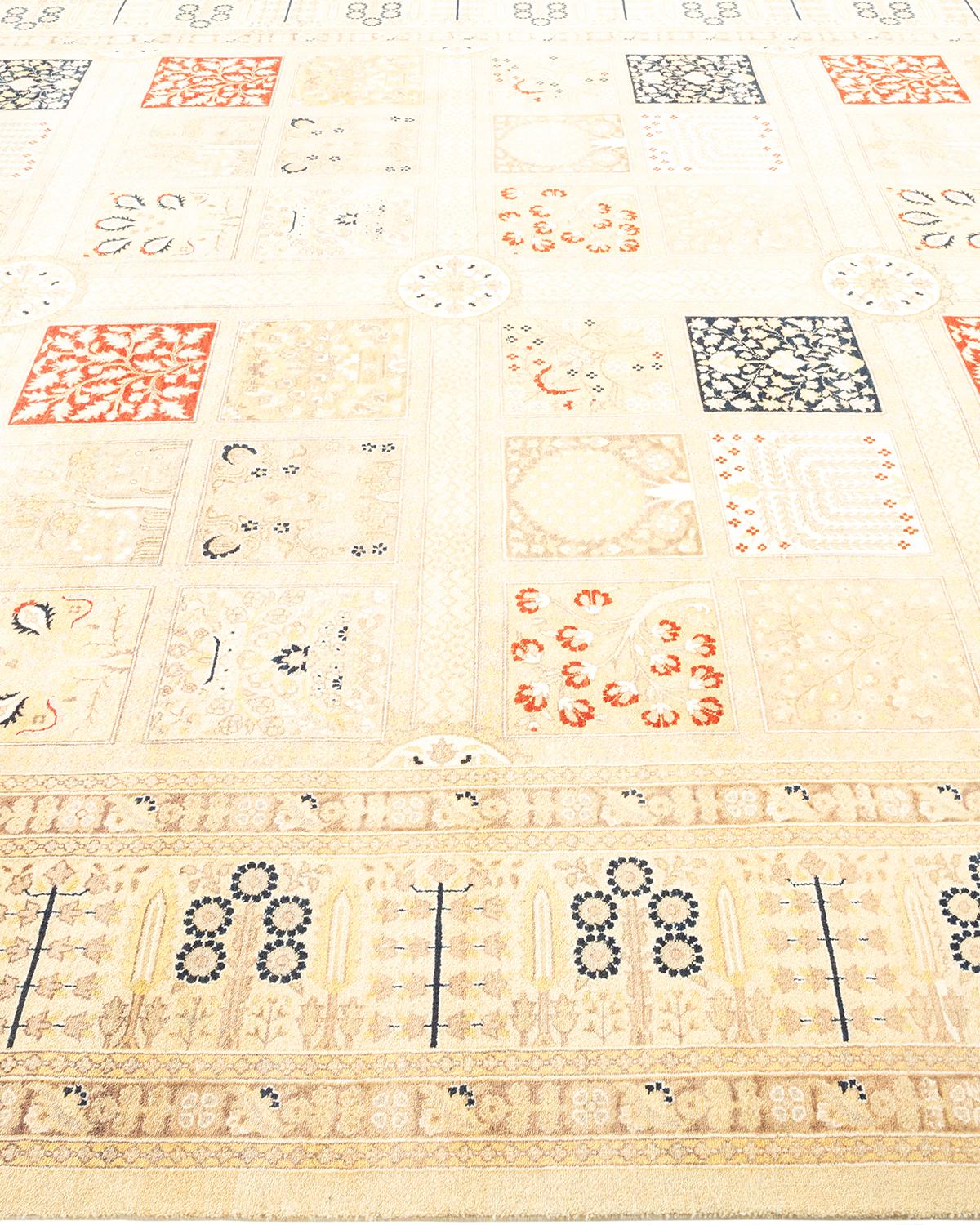 One-of-a-kind Hand Made Traditional Mogul Ivory Area Rug In New Condition For Sale In Norwalk, CT