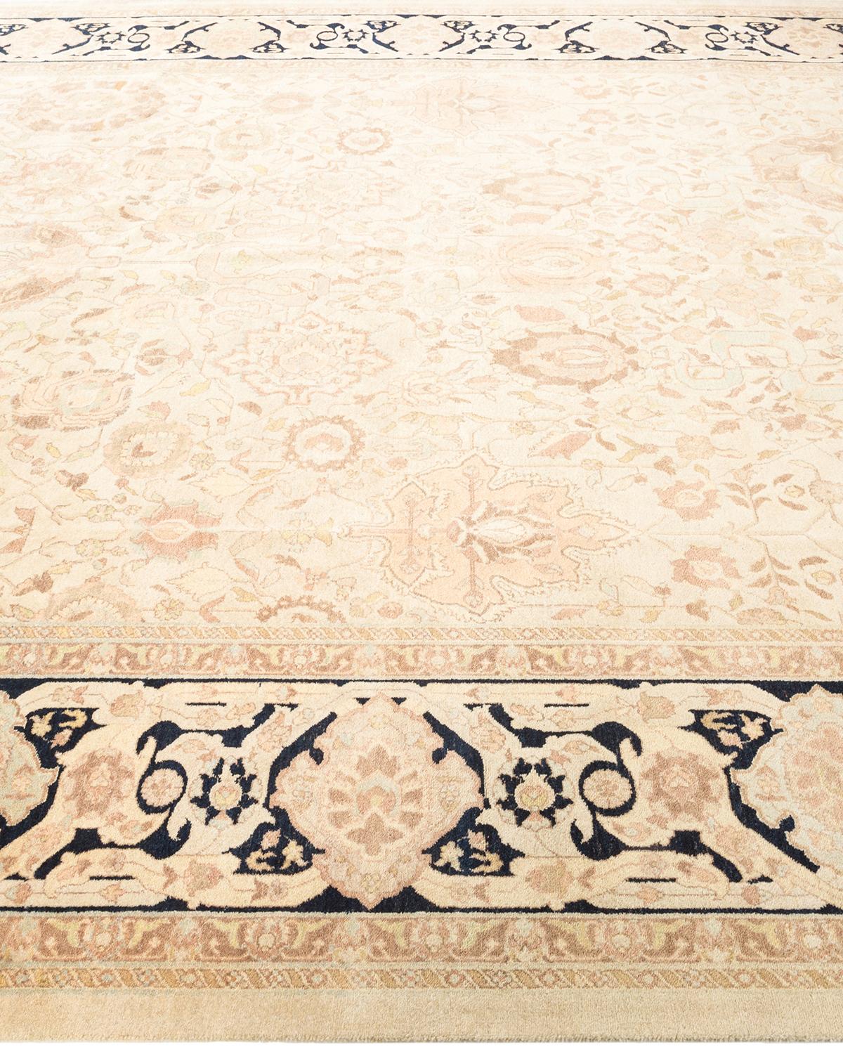 One-Of-A-Kind Hand Made Traditional Mogul Ivory Area Rug In New Condition For Sale In Norwalk, CT