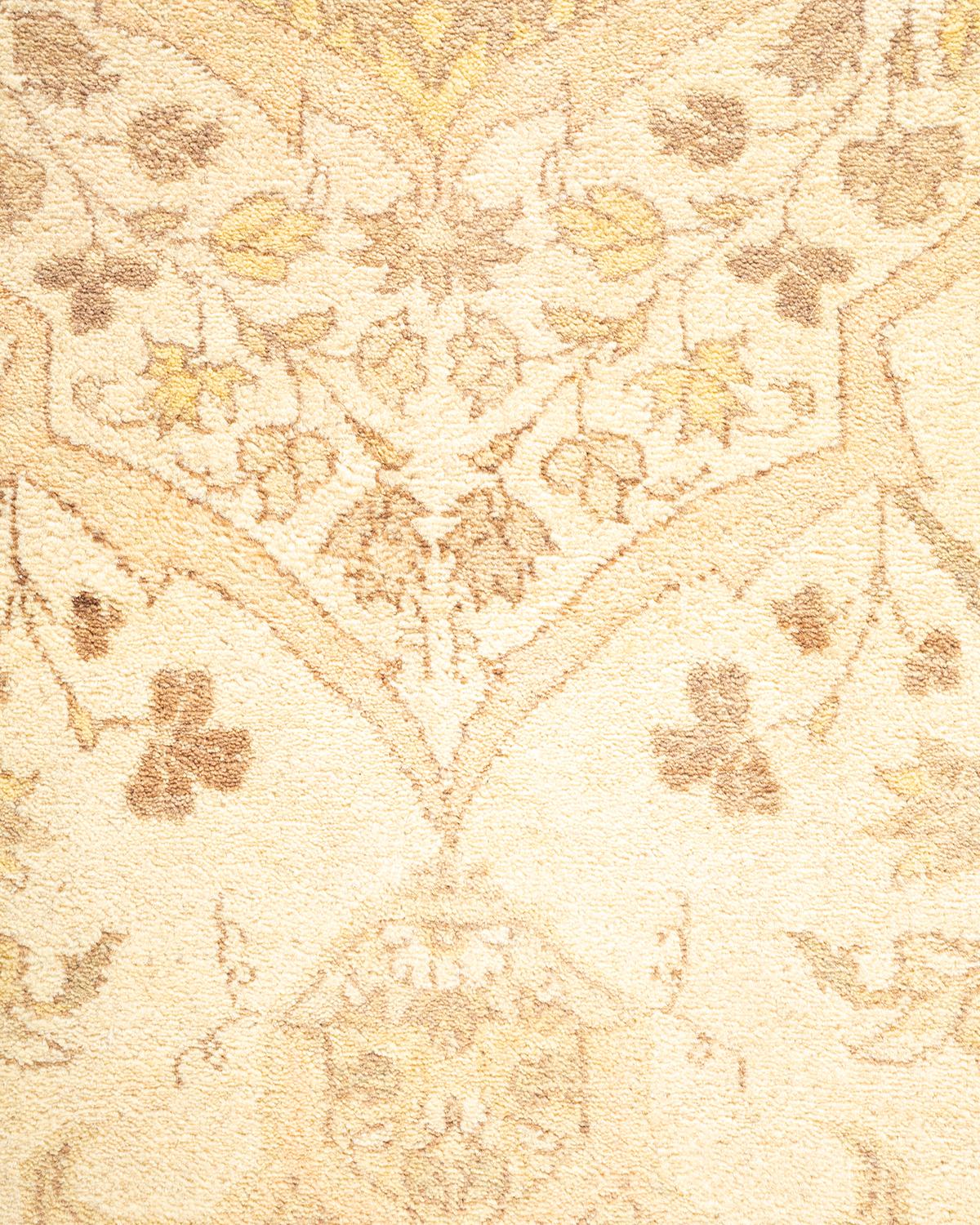 Contemporary One-of-a-kind Hand Made Traditional Mogul Ivory Area Rug For Sale