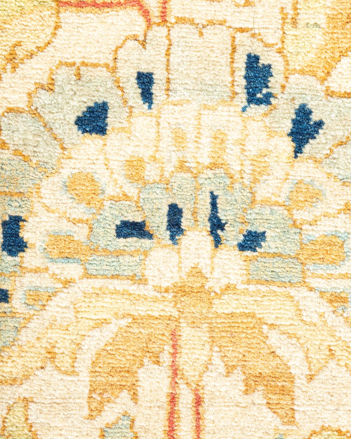 Contemporary One-of-a-Kind Hand Made Traditional Mogul Ivory Area Rug For Sale