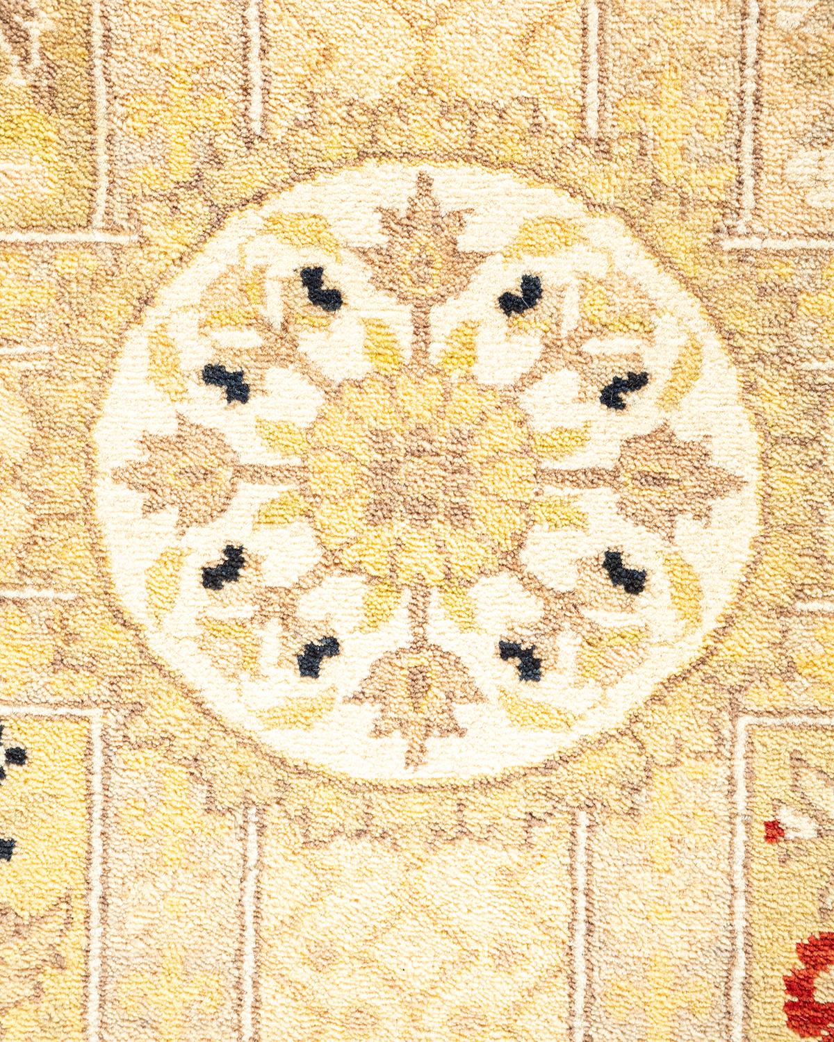 Contemporary One-of-a-kind Hand Made Traditional Mogul Ivory Area Rug For Sale