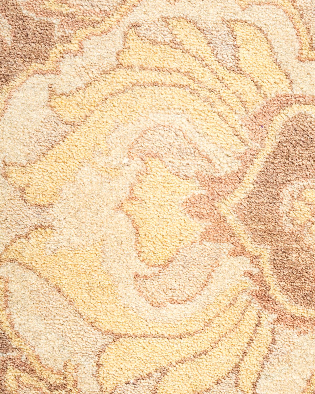 Contemporary One-Of-A-Kind Hand Made Traditional Mogul Ivory Area Rug For Sale