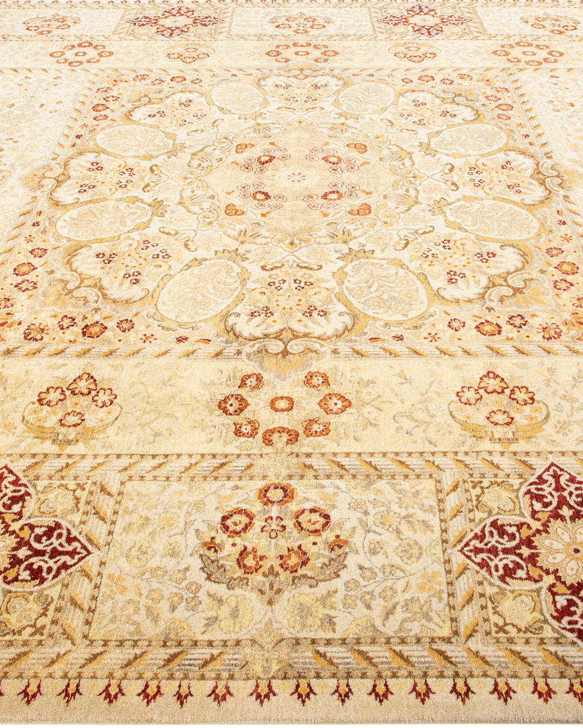 XXIe siècle et contemporain Tapis traditionnel Mogul ivoire unique en son genre fabriqué à la main en vente