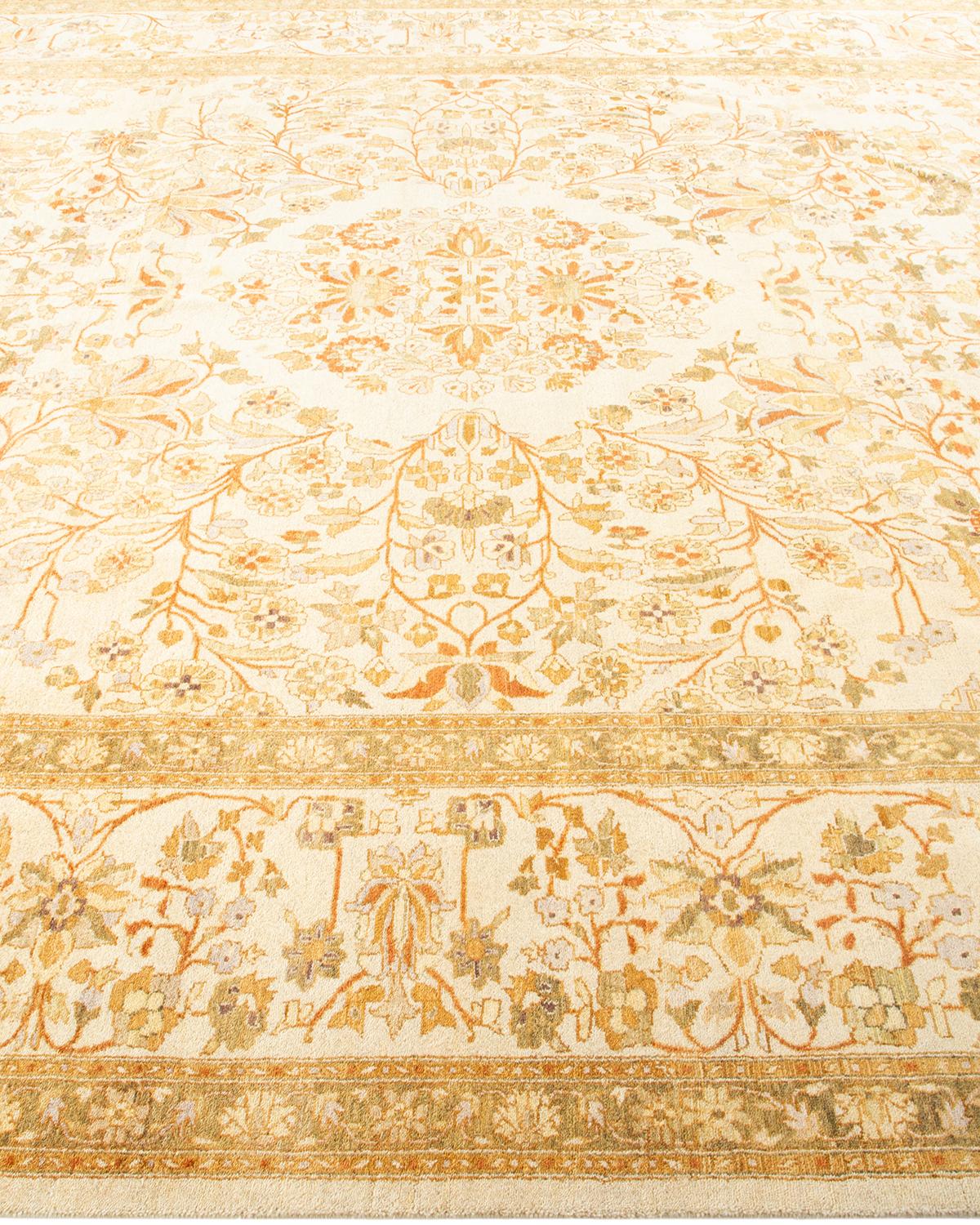 Contemporary One-of-a-kind Hand Made Traditional Mogul Ivory Area Rug For Sale