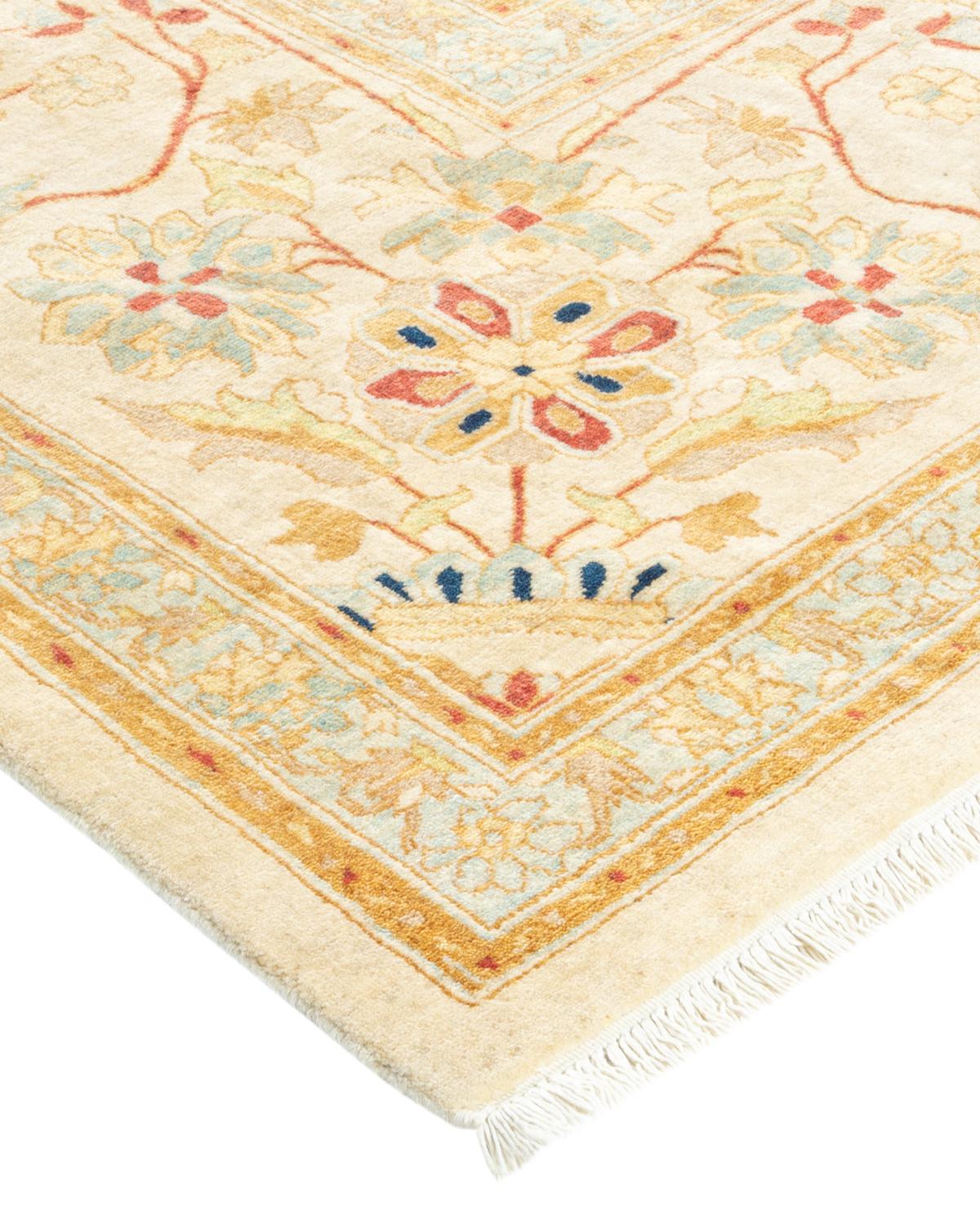 Wool One-of-a-Kind Hand Made Traditional Mogul Ivory Area Rug For Sale