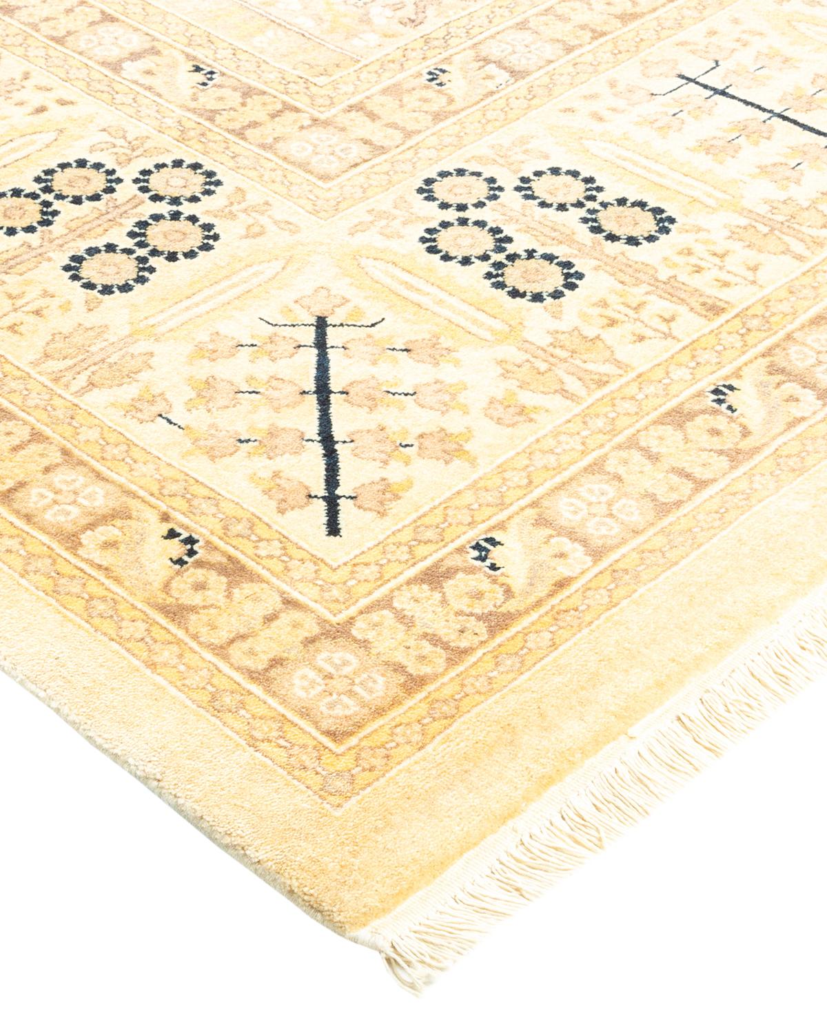 Wool One-of-a-kind Hand Made Traditional Mogul Ivory Area Rug For Sale