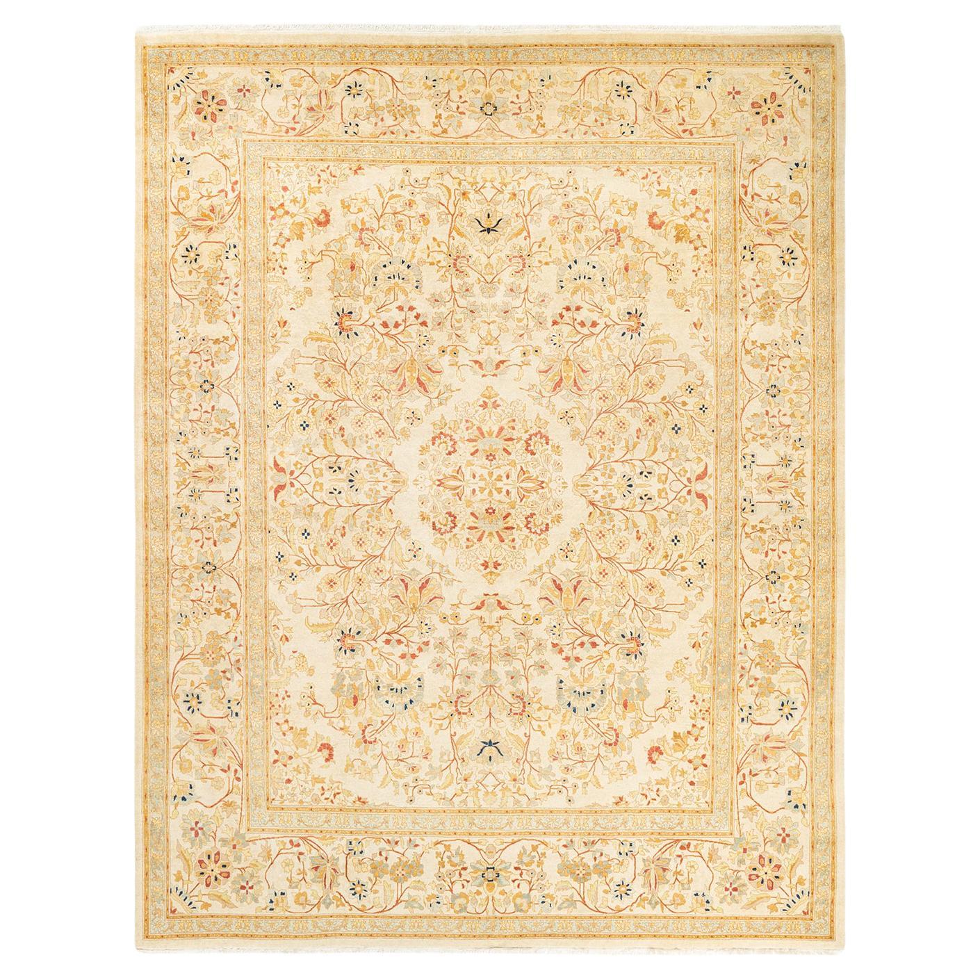 One-of-a-Kind Hand Made Traditional Mogul Ivory Area Rug For Sale