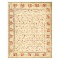 Tapis traditionnel ivoire Mogul unique en son genre fabriqué à la main