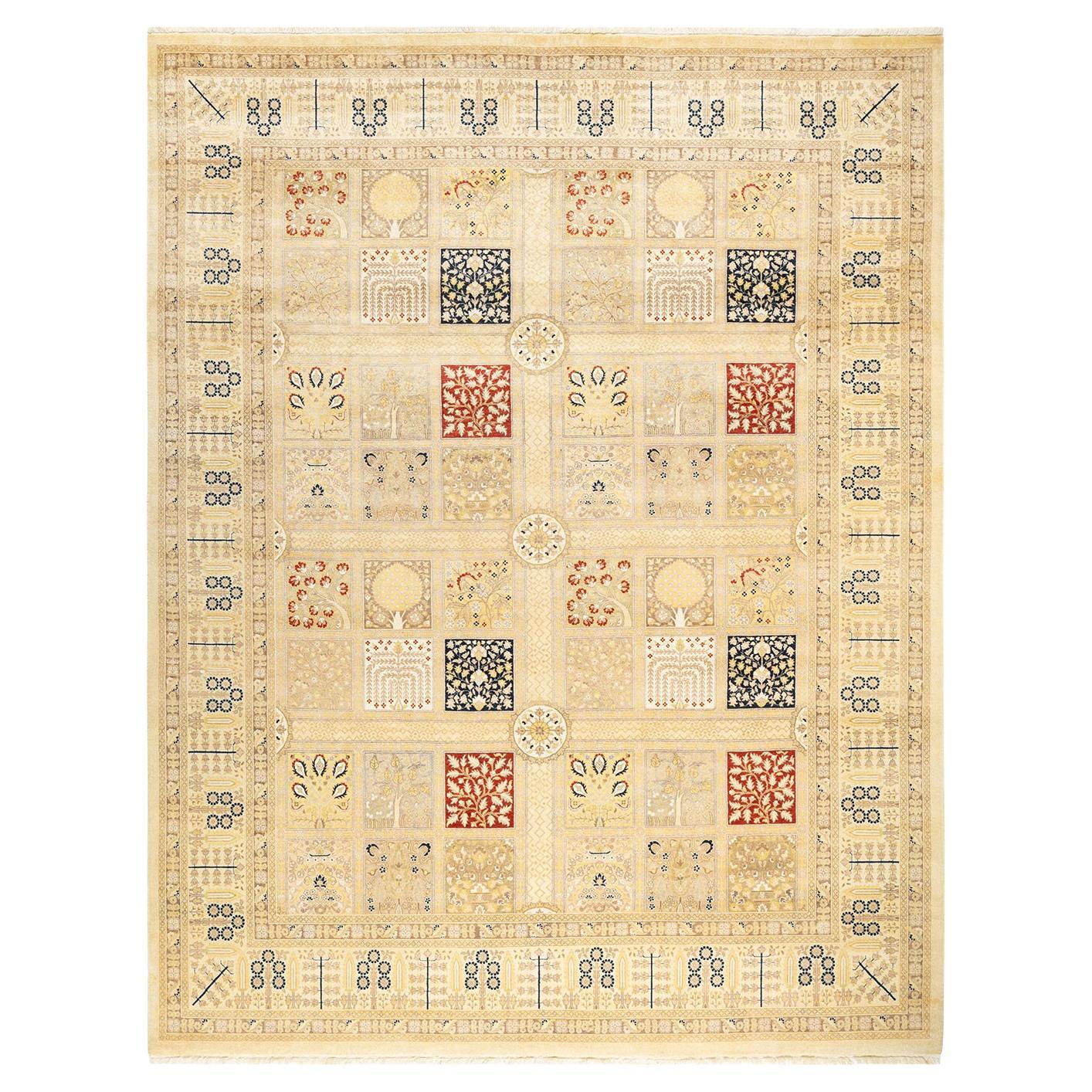 One-of-a-kind Hand Made Traditional Mogul Ivory Area Rug For Sale