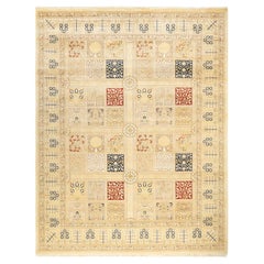 One-of-a-kind Hand Made Traditional Mogul Ivory Area Rug