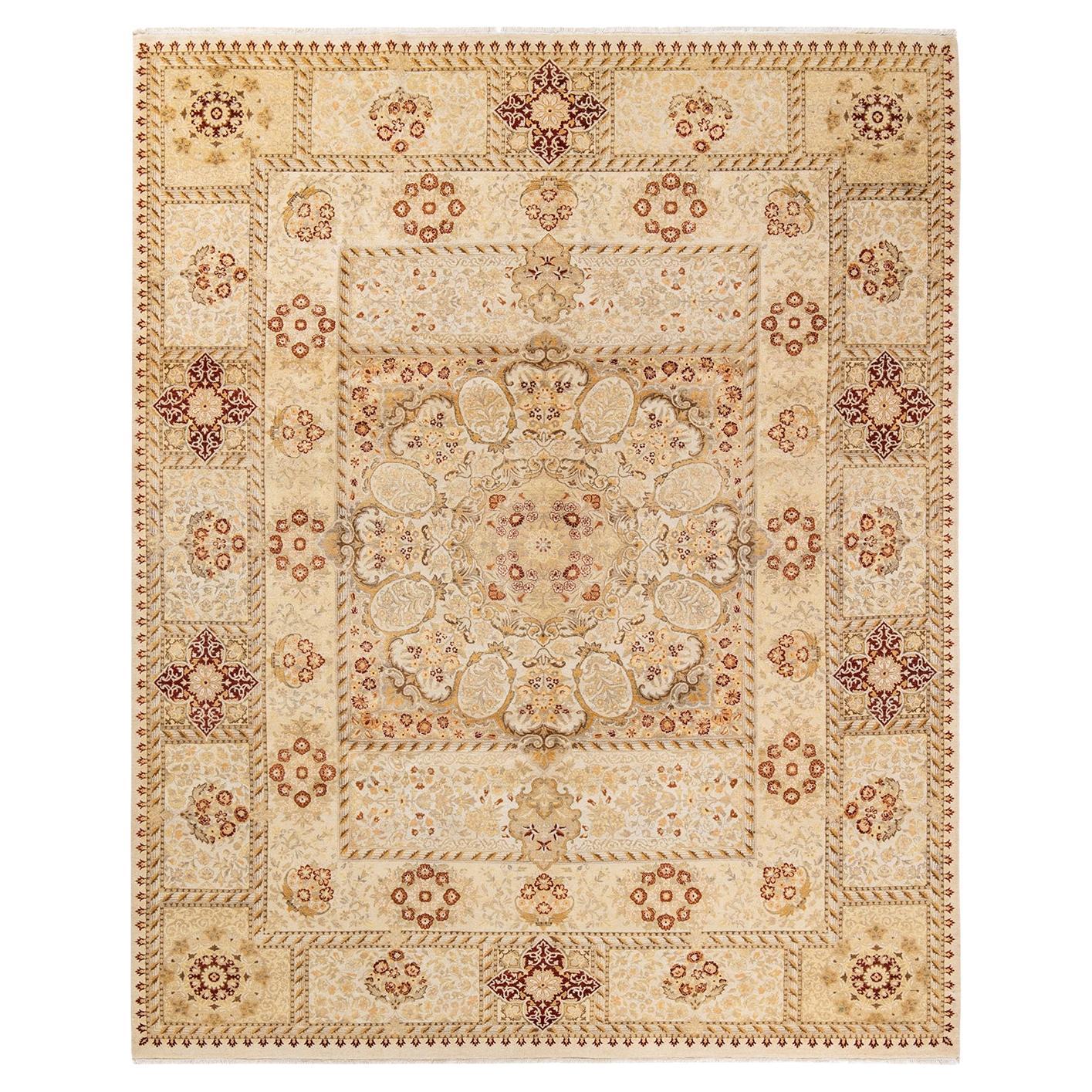 Tapis traditionnel Mogul ivoire unique en son genre fabriqué à la main
