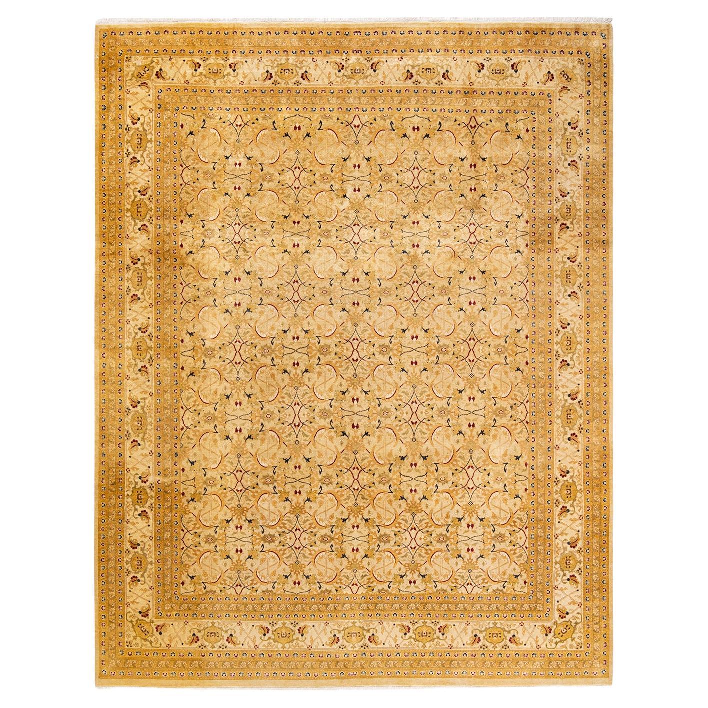 One-Of-A-Kind Hand Made Traditional Mogul Ivory Area Rug