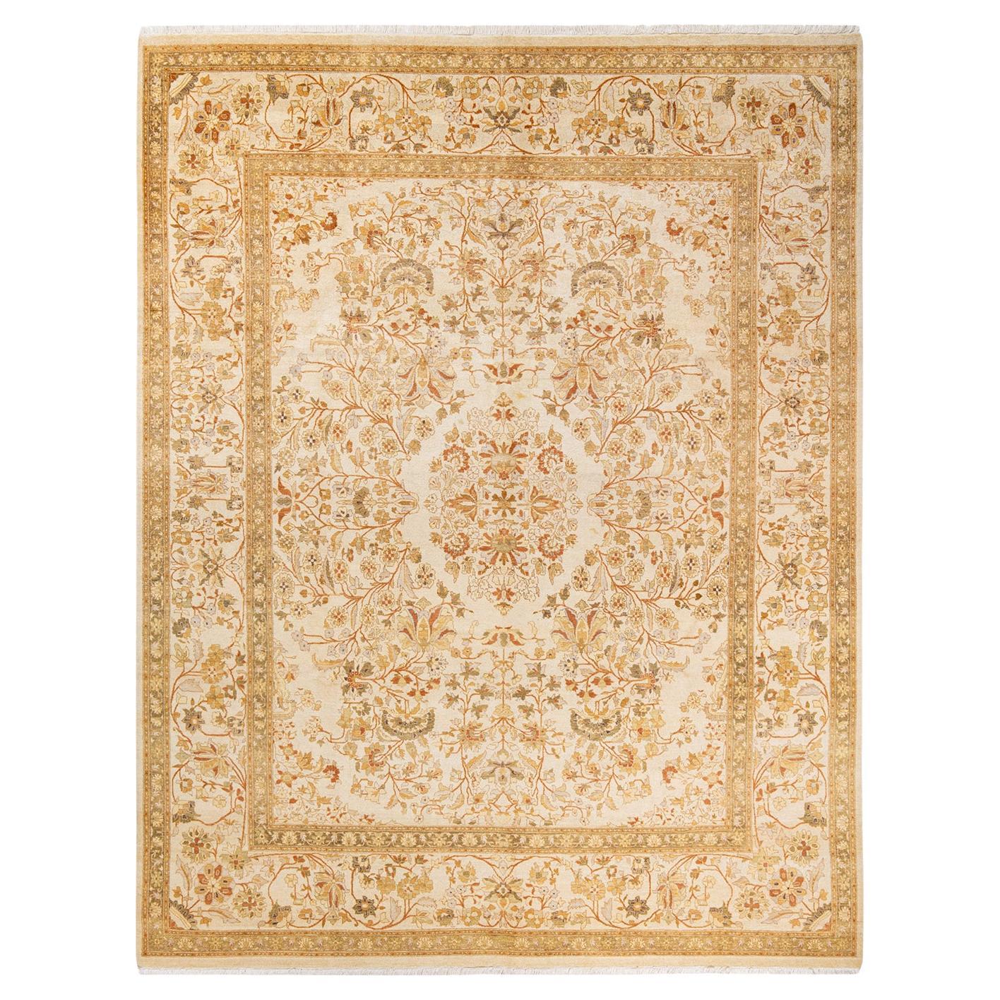 One-of-a-kind Hand Made Traditional Mogul Ivory Area Rug For Sale