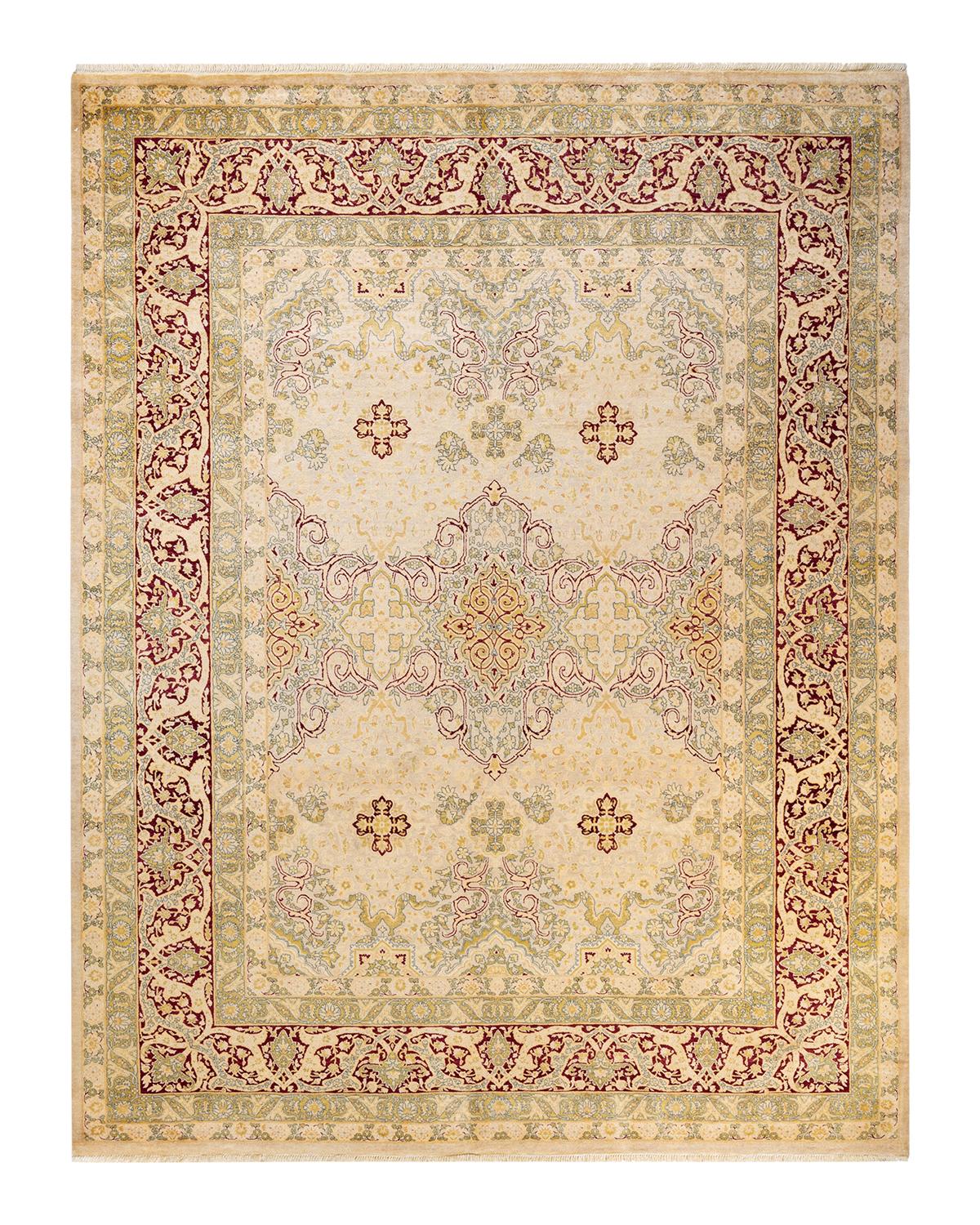 Other One-Of-A-Kind Hand Made Traditional Mogul Ivory Area Rug For Sale