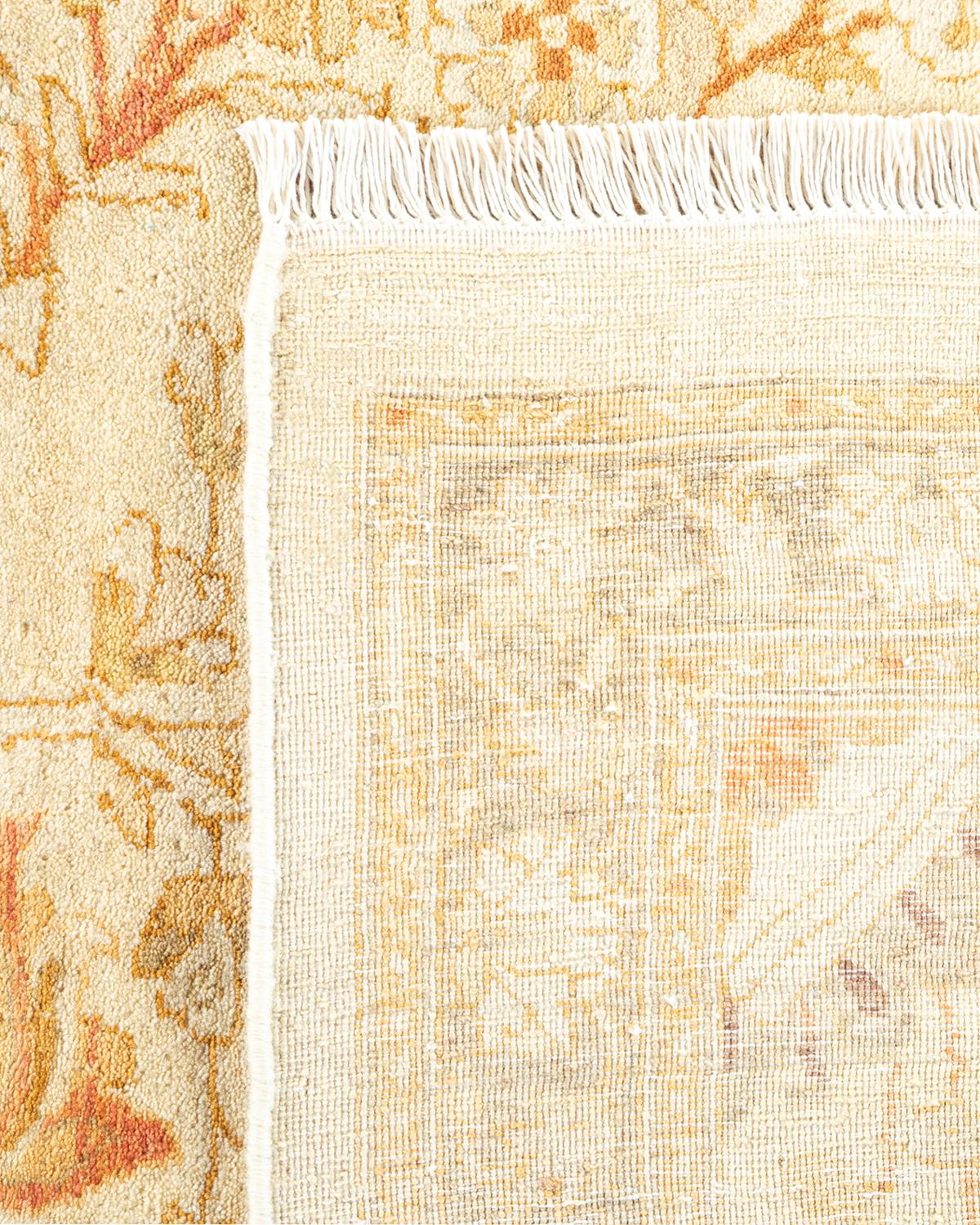 Hand-Knotted One-Of-A-Kind Hand Made Traditional Mogul Ivory Area Rug For Sale