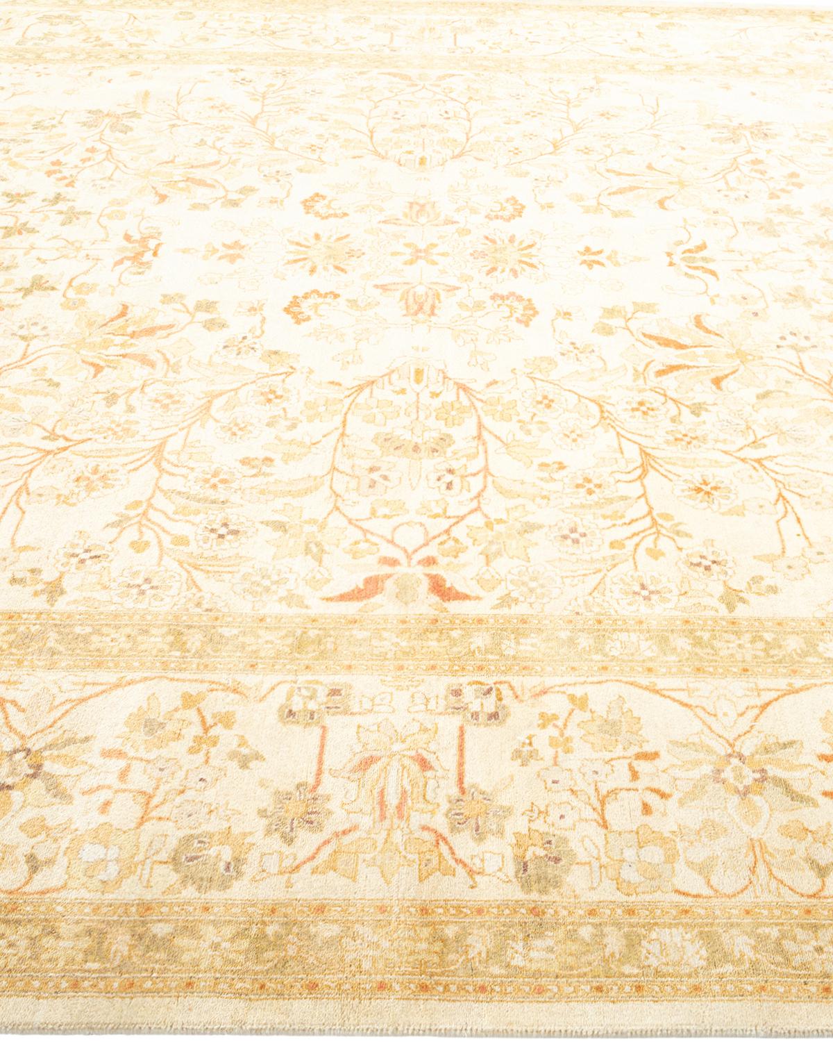 One-Of-A-Kind Hand Made Traditional Mogul Ivory Area Rug In New Condition For Sale In Norwalk, CT