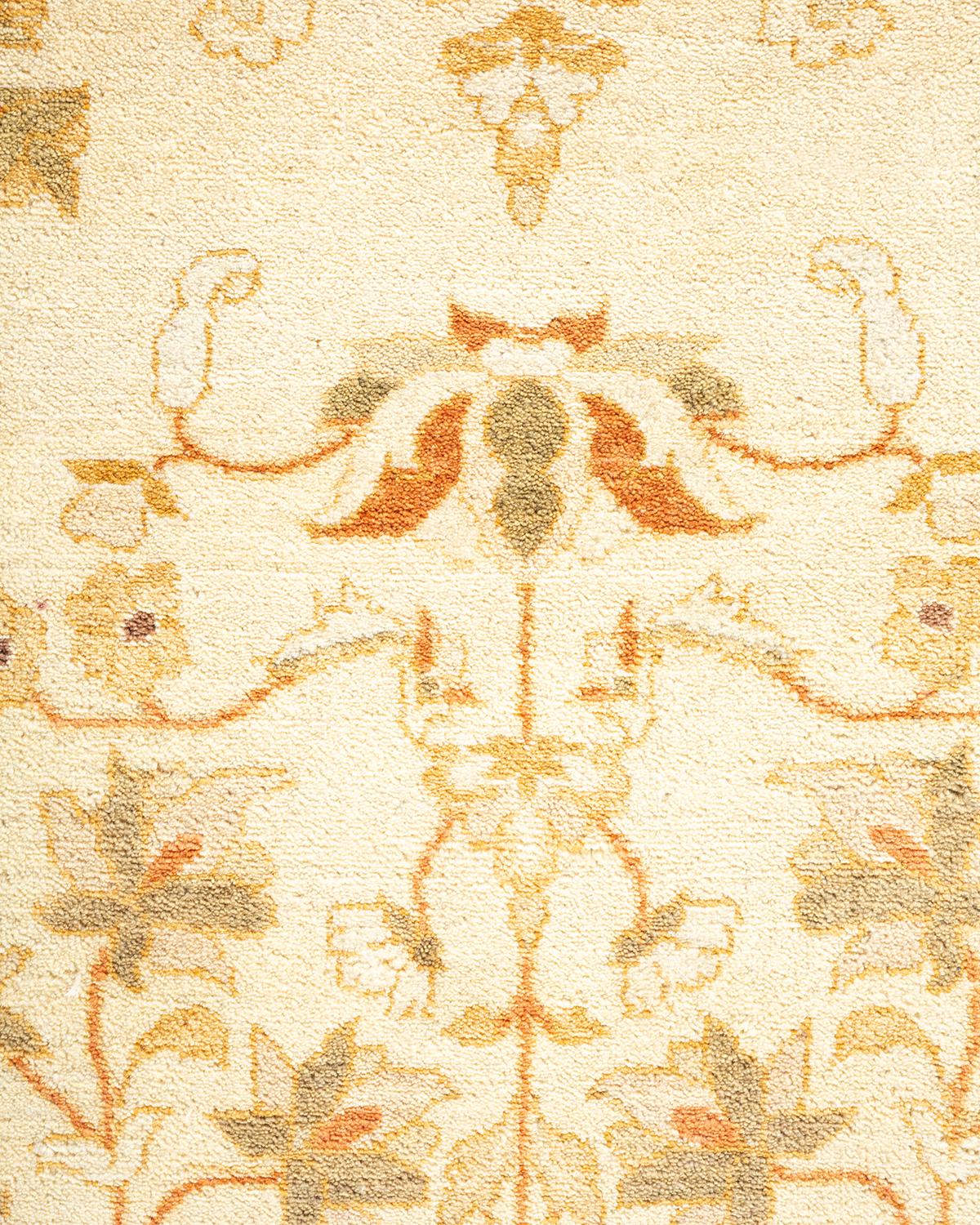 Contemporary One-Of-A-Kind Hand Made Traditional Mogul Ivory Area Rug For Sale