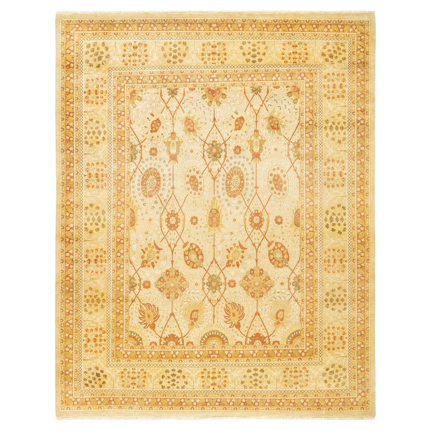 Tapis traditionnel ivoire Mogul unique en son genre fabriqué à la main