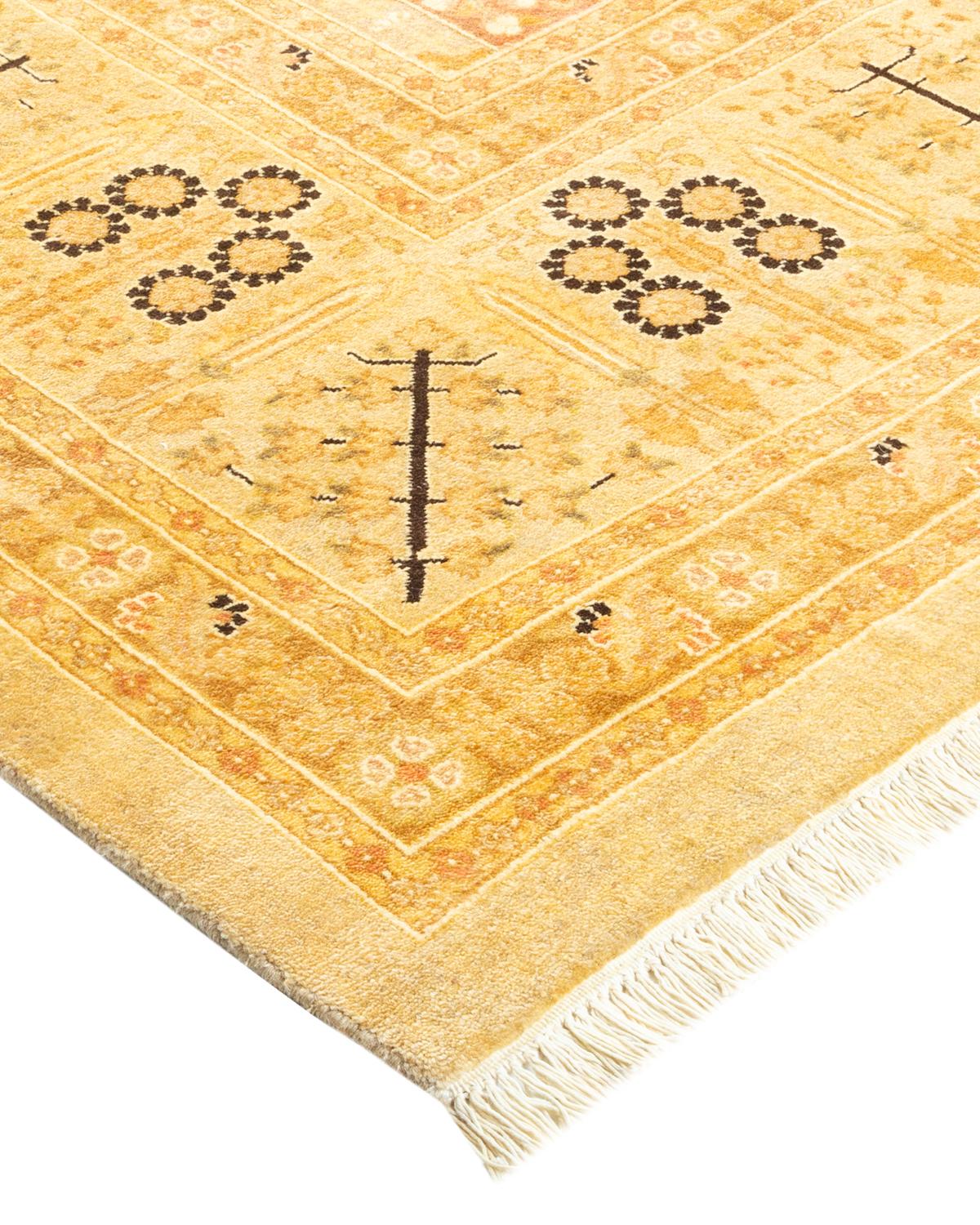 Wool One-of-a-Kind Hand Made Traditional Mogul Ivory Area Rug For Sale