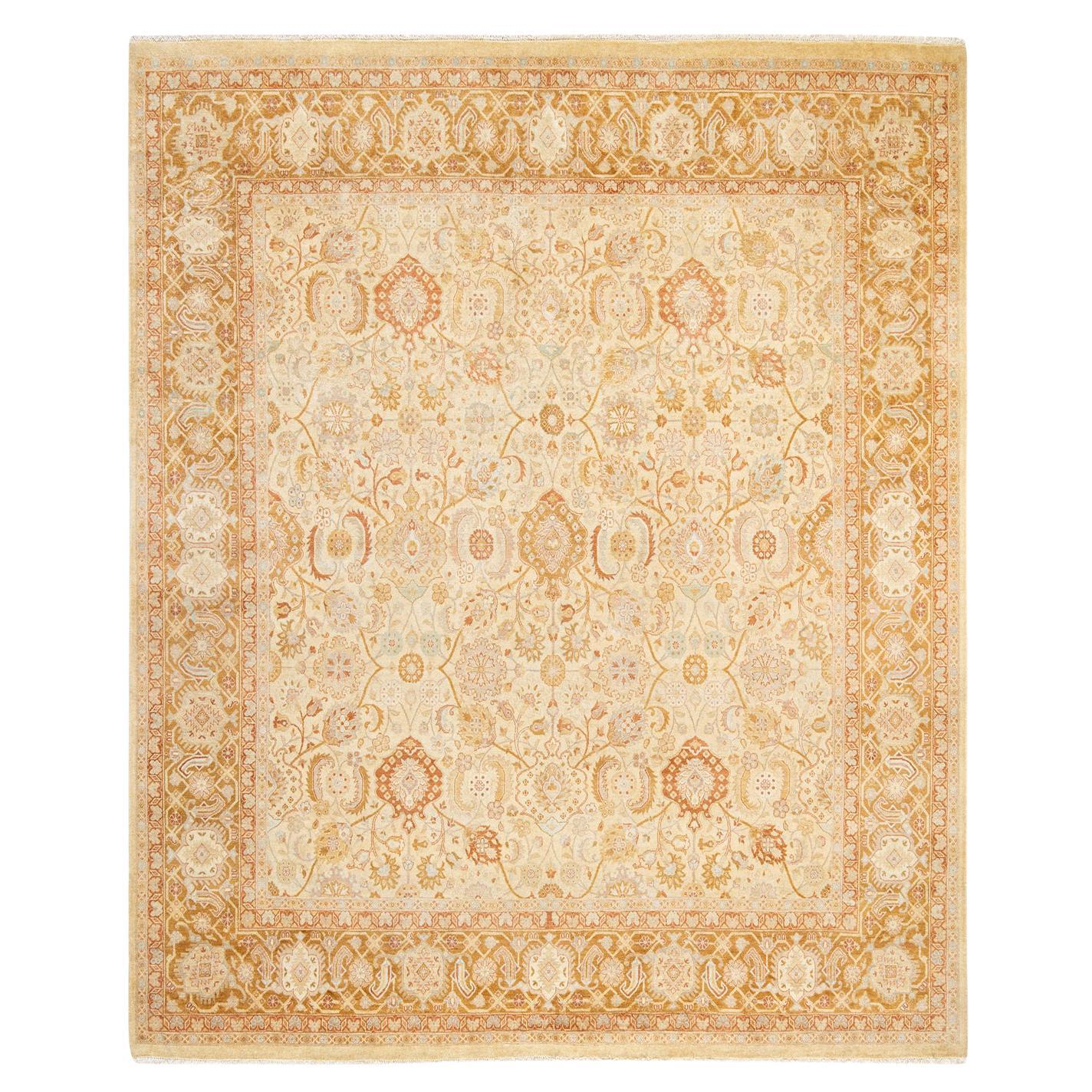 Tapis traditionnel ivoire Mogul unique en son genre fabriqué à la main