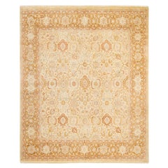 Tapis traditionnel ivoire Mogul unique en son genre fabriqué à la main