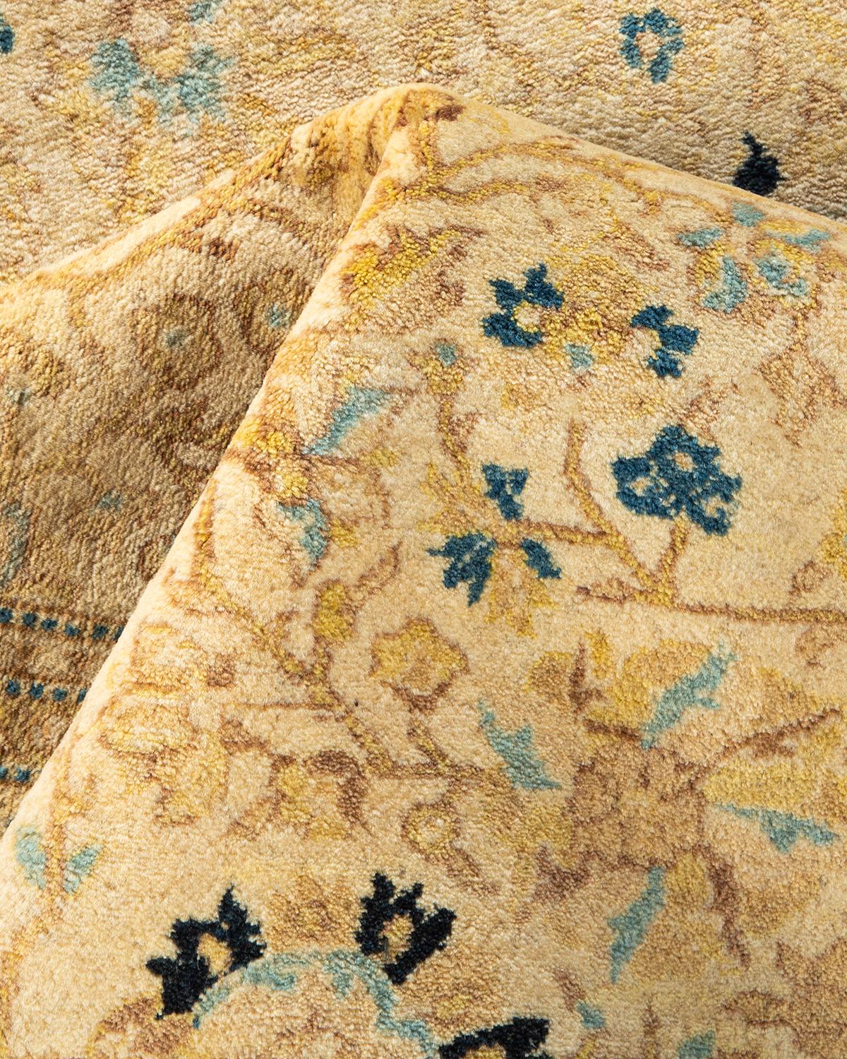 Pakistani One-of-a-kind Hand Made Traditional Mogul Ivory Area Rug For Sale