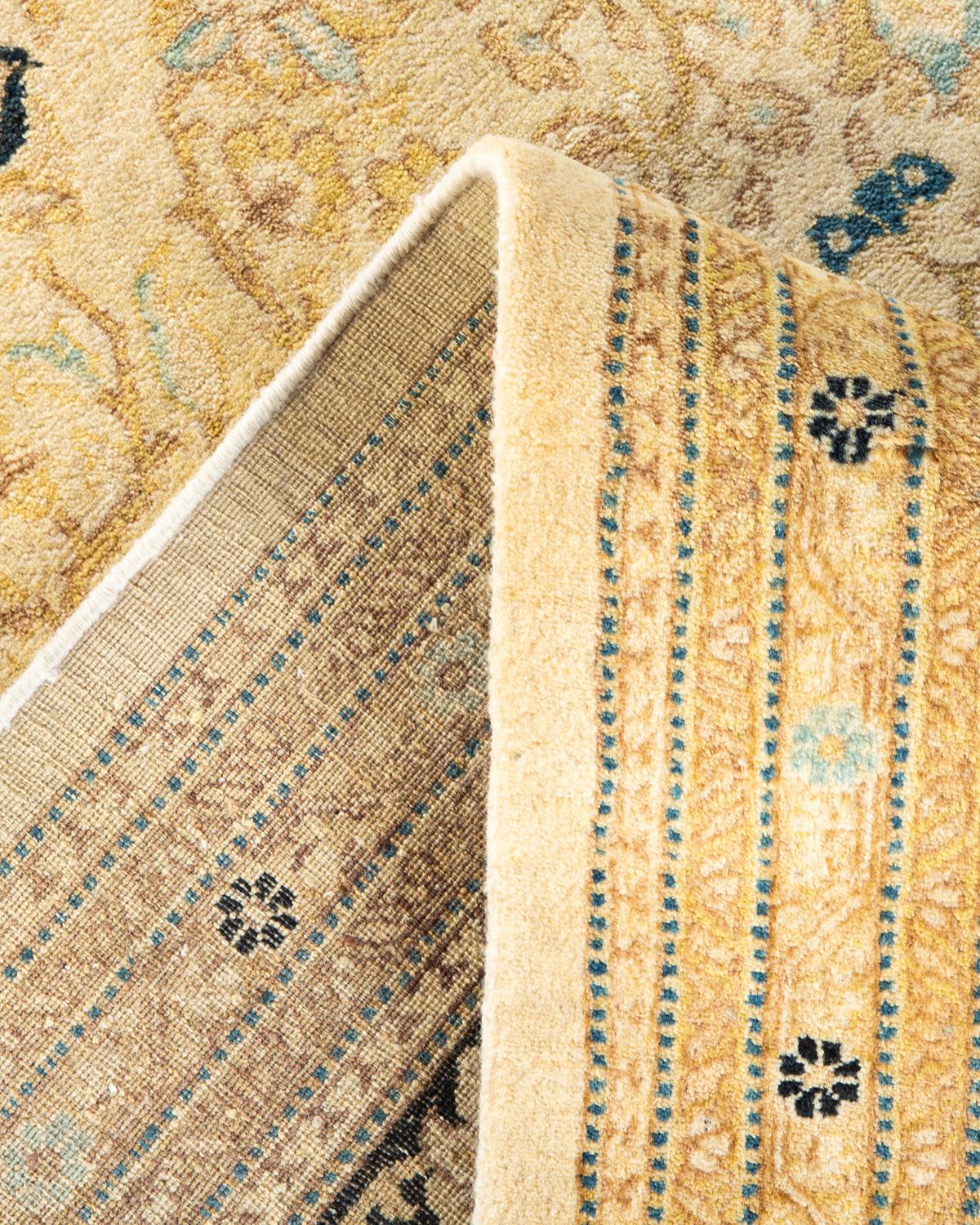 Hand-Knotted One-of-a-kind Hand Made Traditional Mogul Ivory Area Rug For Sale