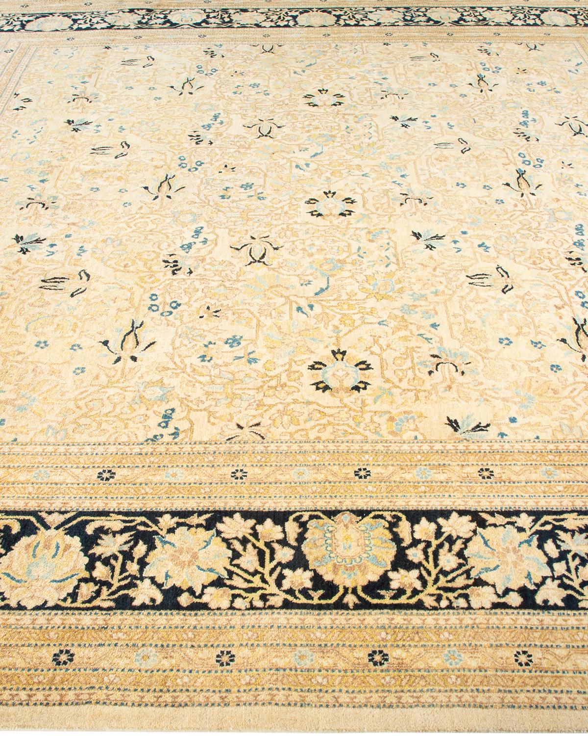 Contemporary One-of-a-kind Hand Made Traditional Mogul Ivory Area Rug For Sale