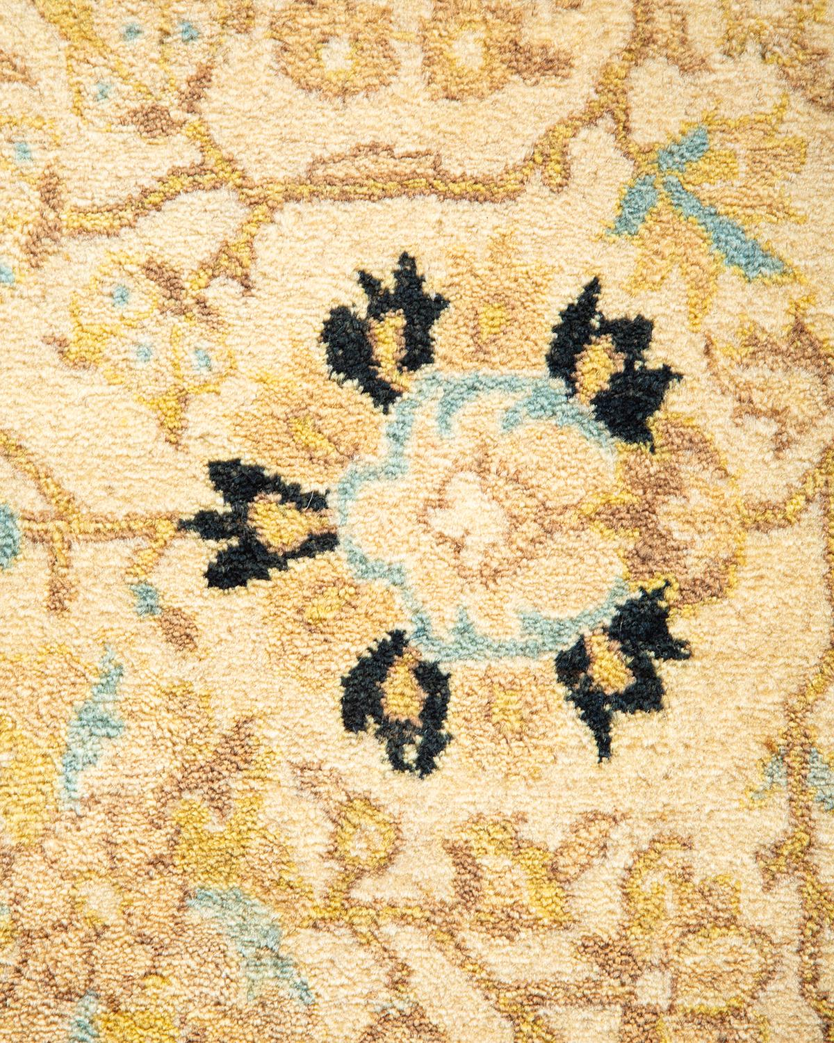 Wool One-of-a-kind Hand Made Traditional Mogul Ivory Area Rug For Sale