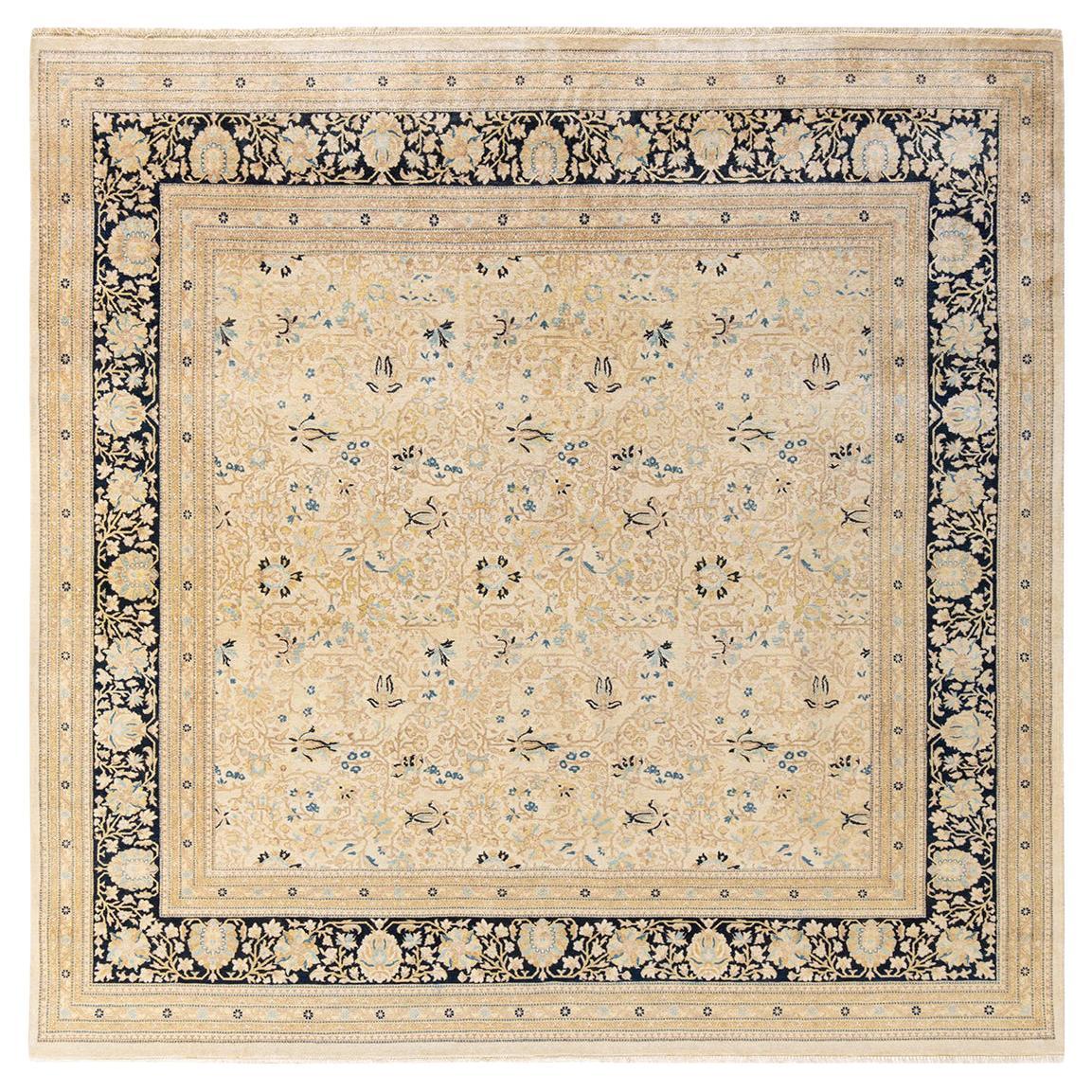 One-of-a-kind Hand Made Traditional Mogul Ivory Area Rug For Sale