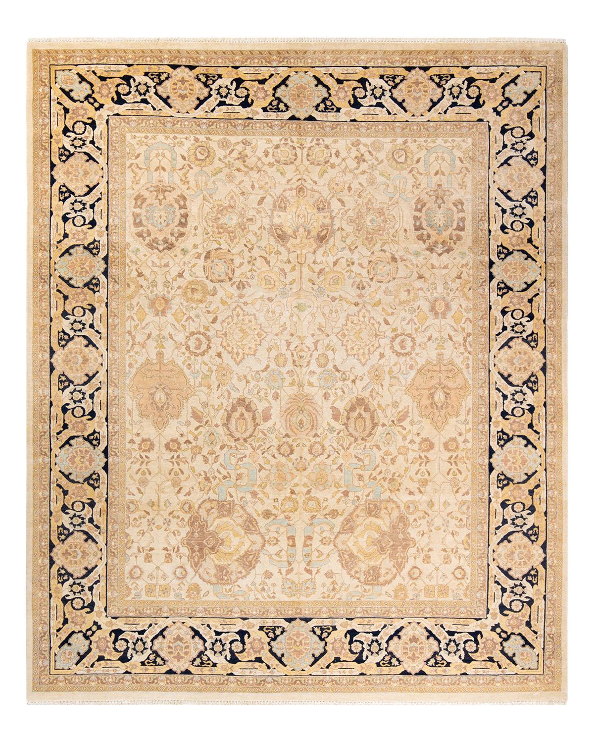 Other One-Of-A-Kind Hand Made Traditional Mogul Ivory Area Rug For Sale
